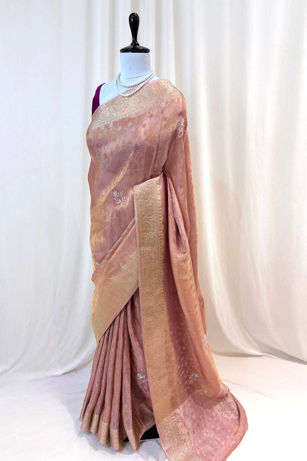 Soft tissue saree - Rose gold