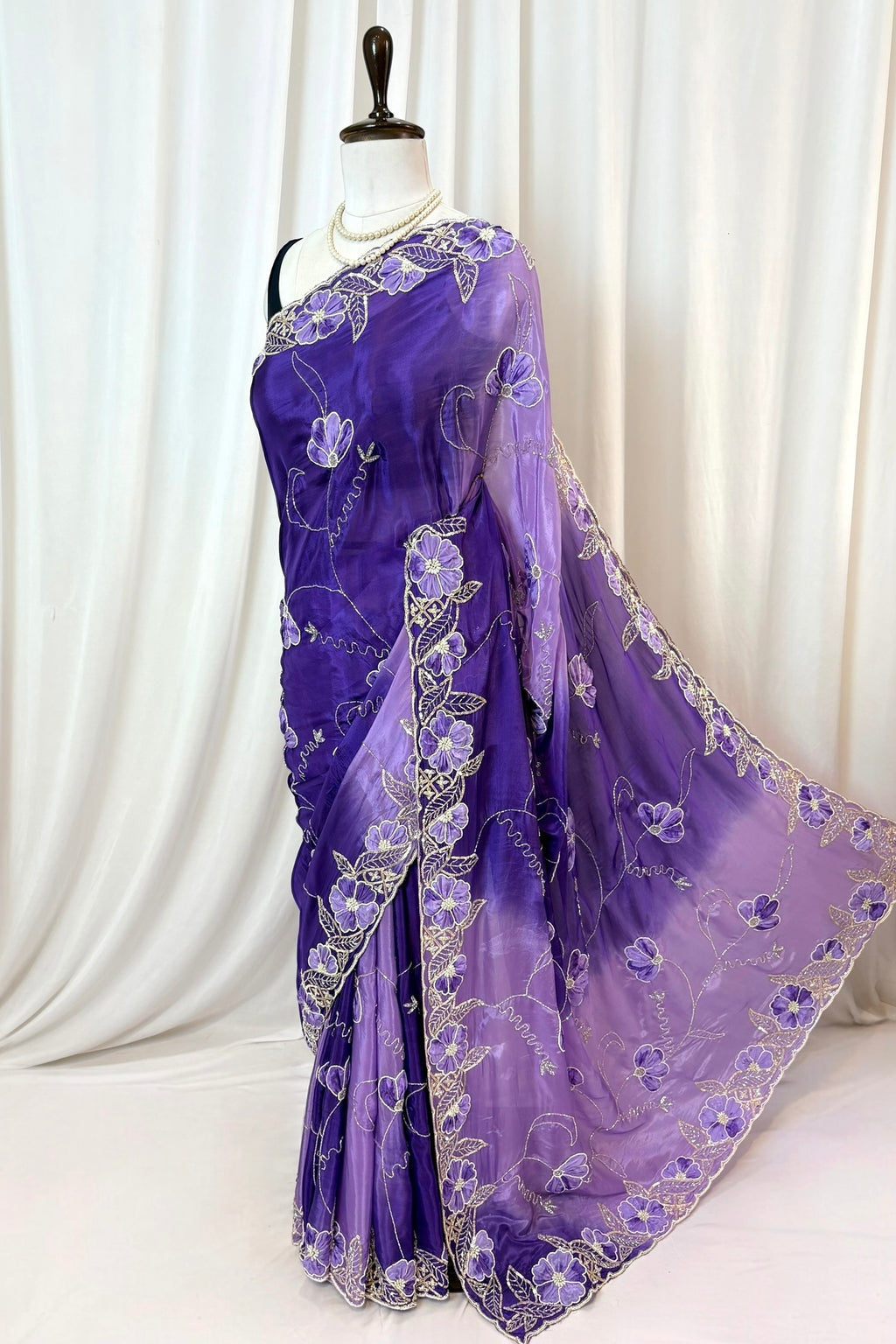 Soft satin organza shaded saree - Royal purple