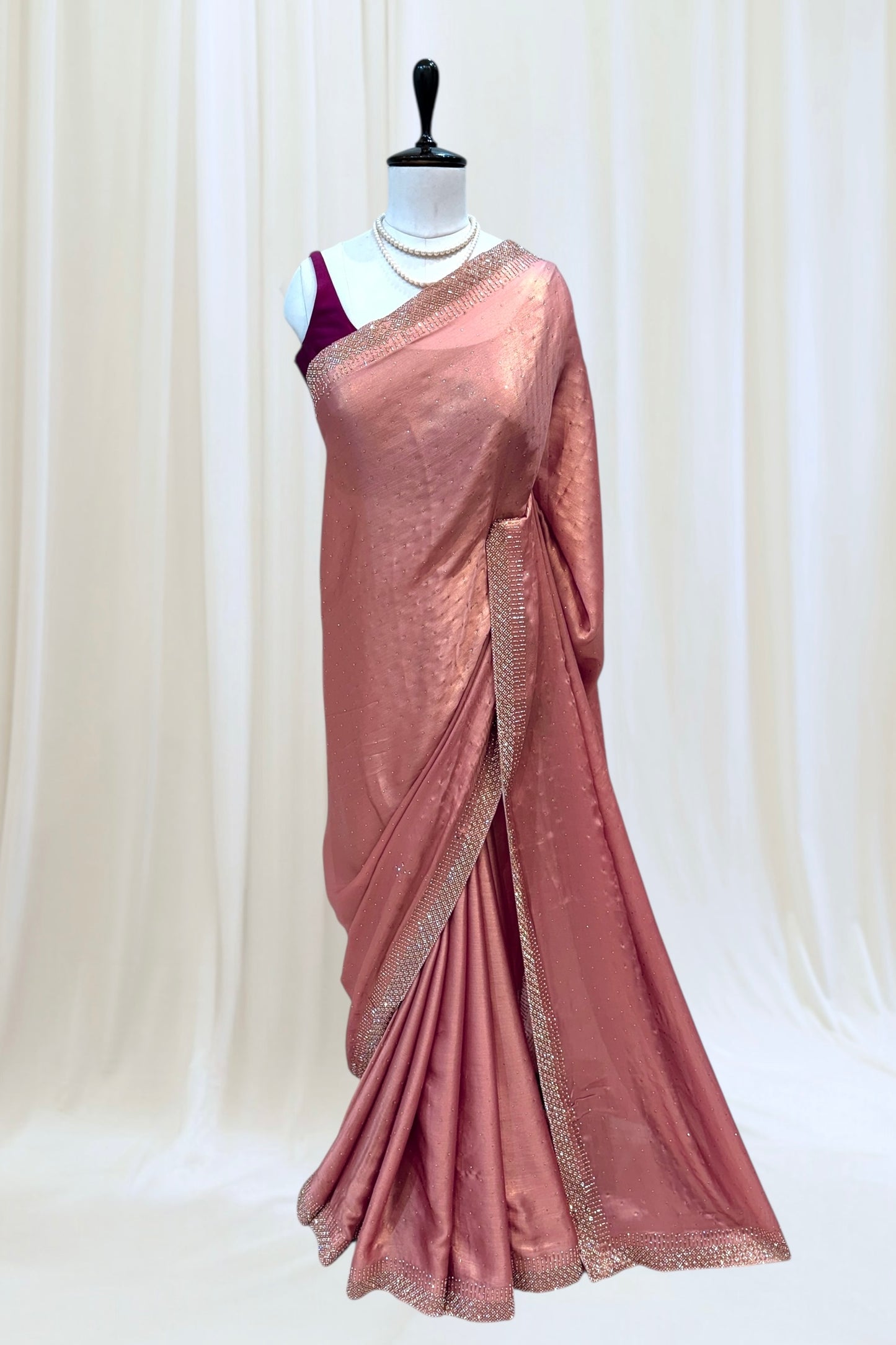 Sheen chiffon swarovski saree - Peach