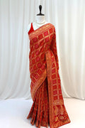 Red zari bandhani saree