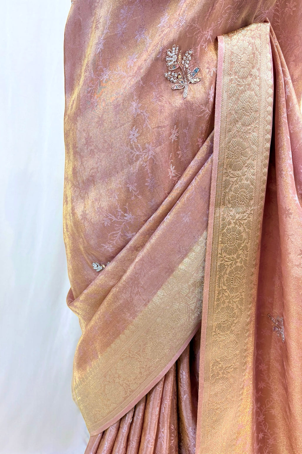 Soft tissue saree - Rose gold
