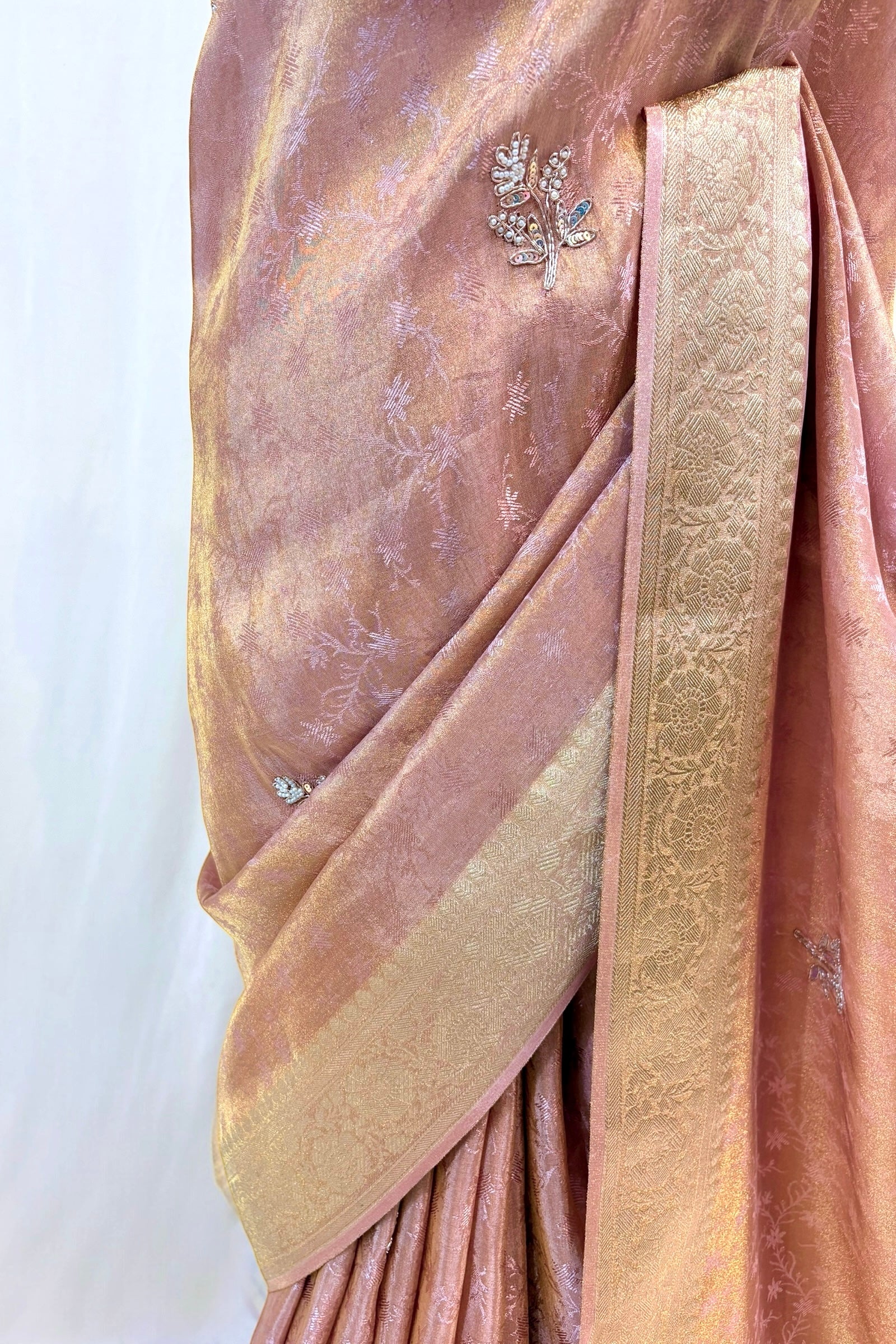Soft tissue saree - Rose gold