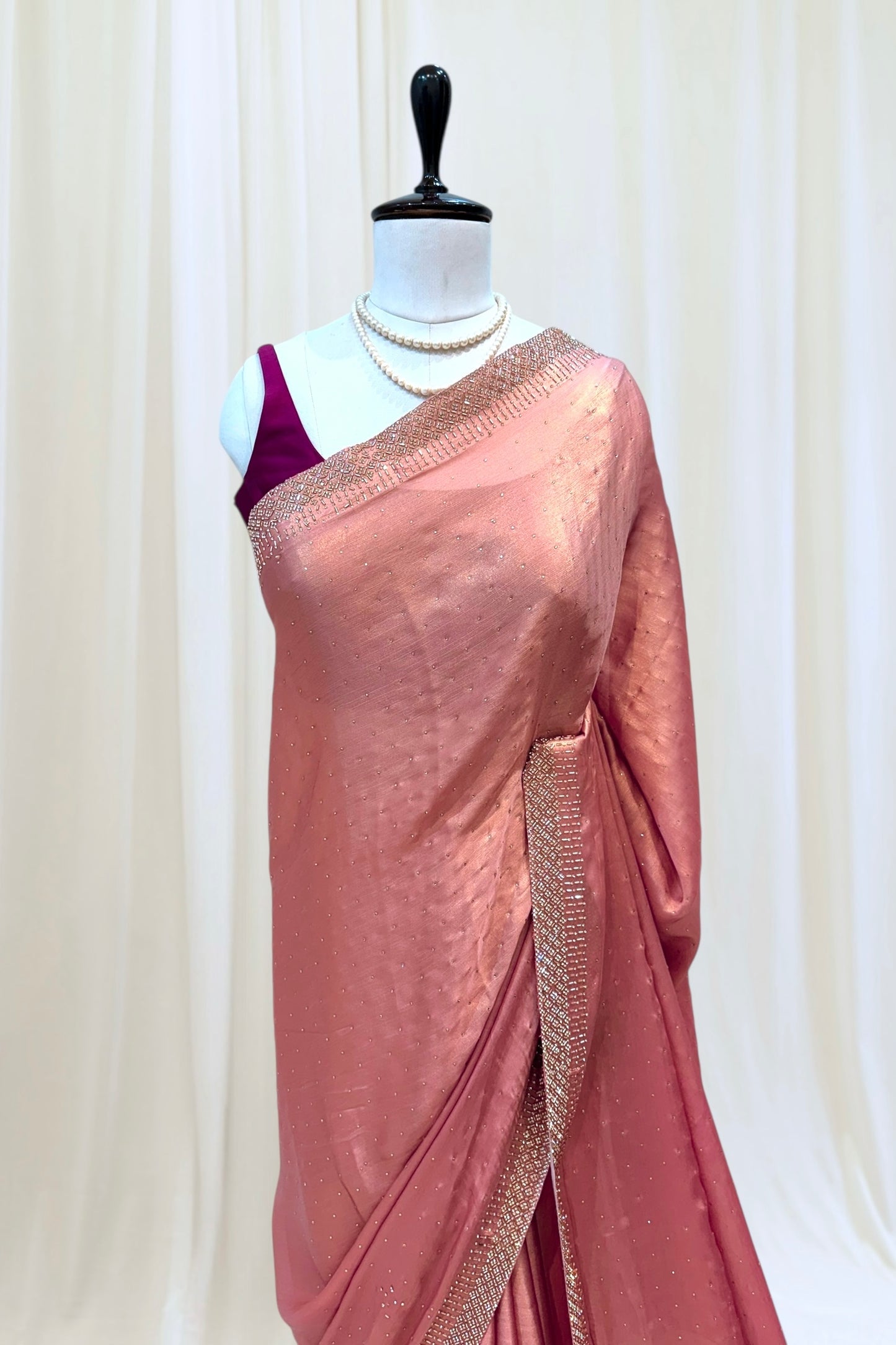 Sheen chiffon swarovski saree - Peach