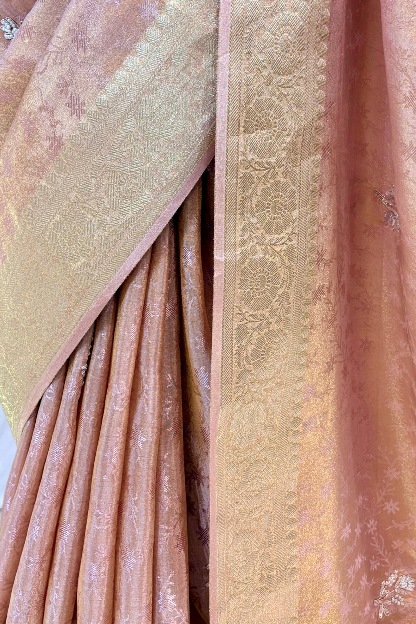 Soft tissue saree - Rose gold