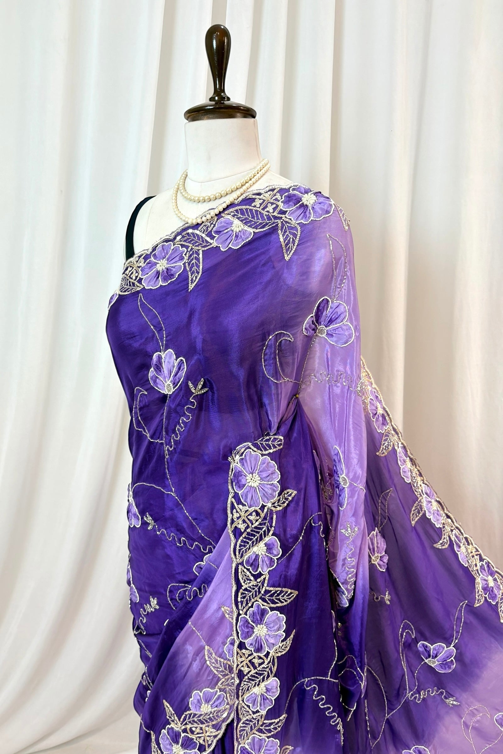 Soft satin organza shaded saree - Royal purple