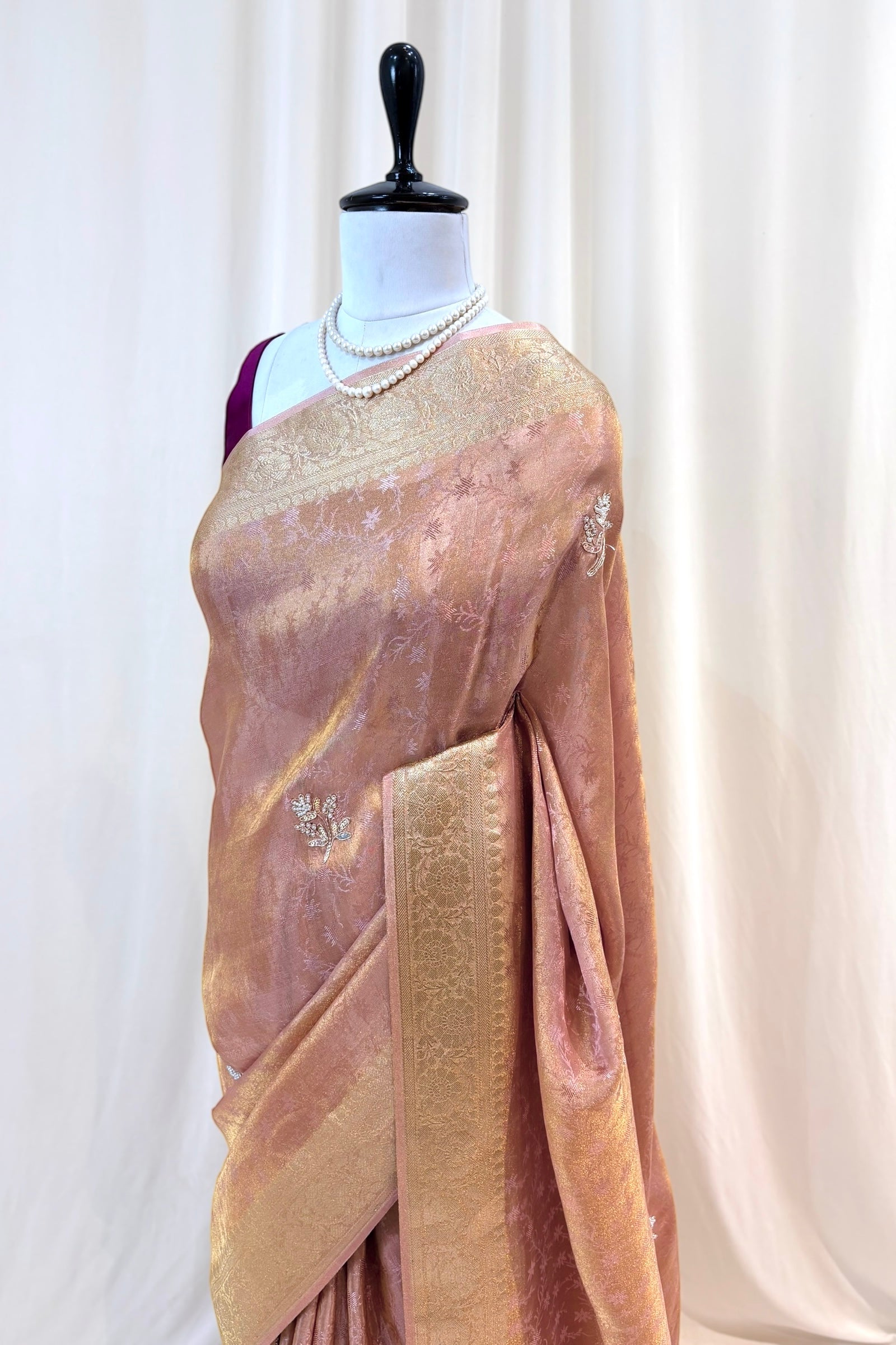 Soft tissue saree - Rose gold
