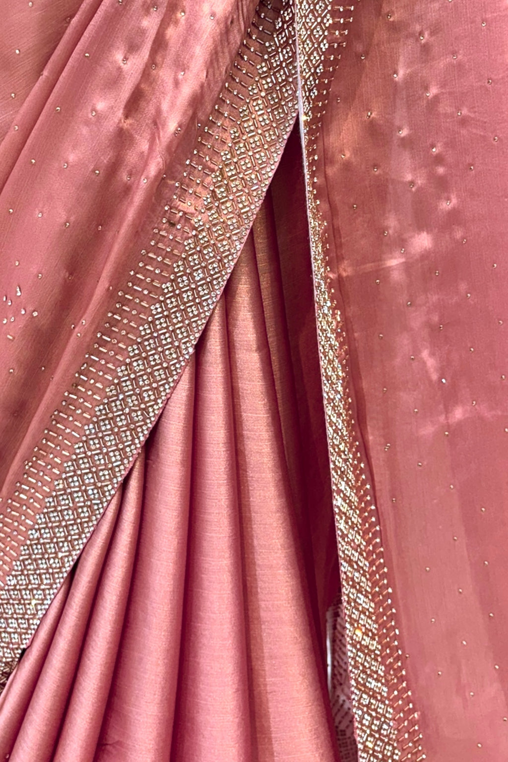 Sheen chiffon swarovski saree - Peach