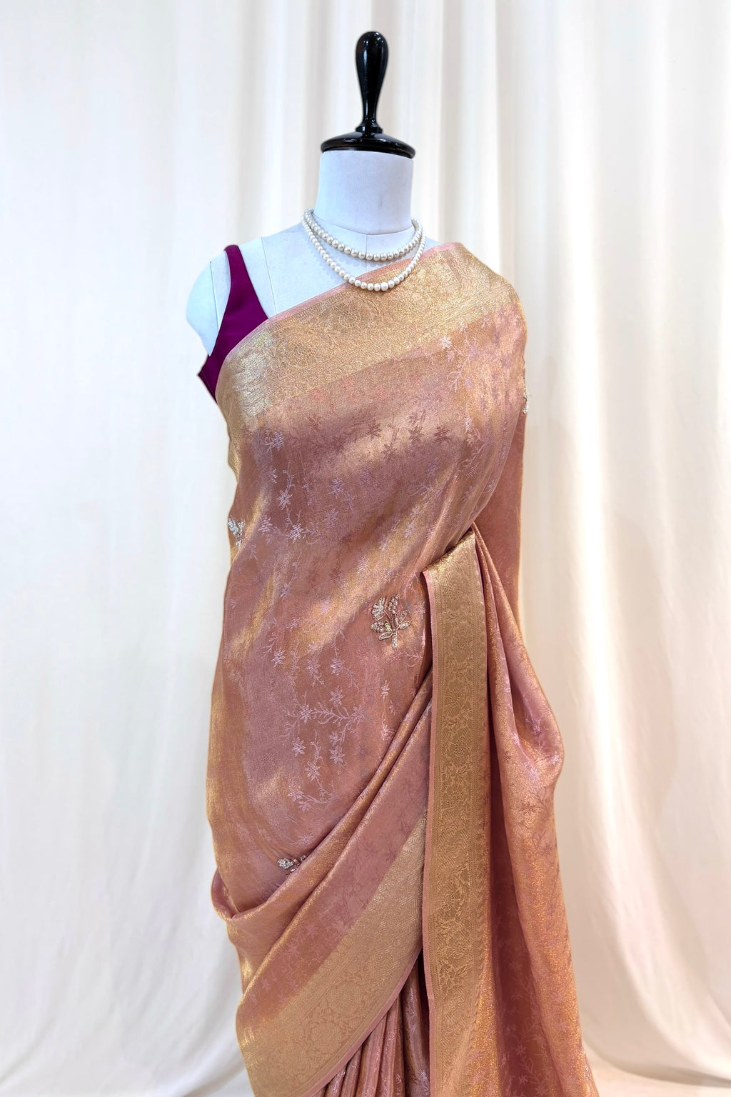 Soft tissue saree - Rose gold