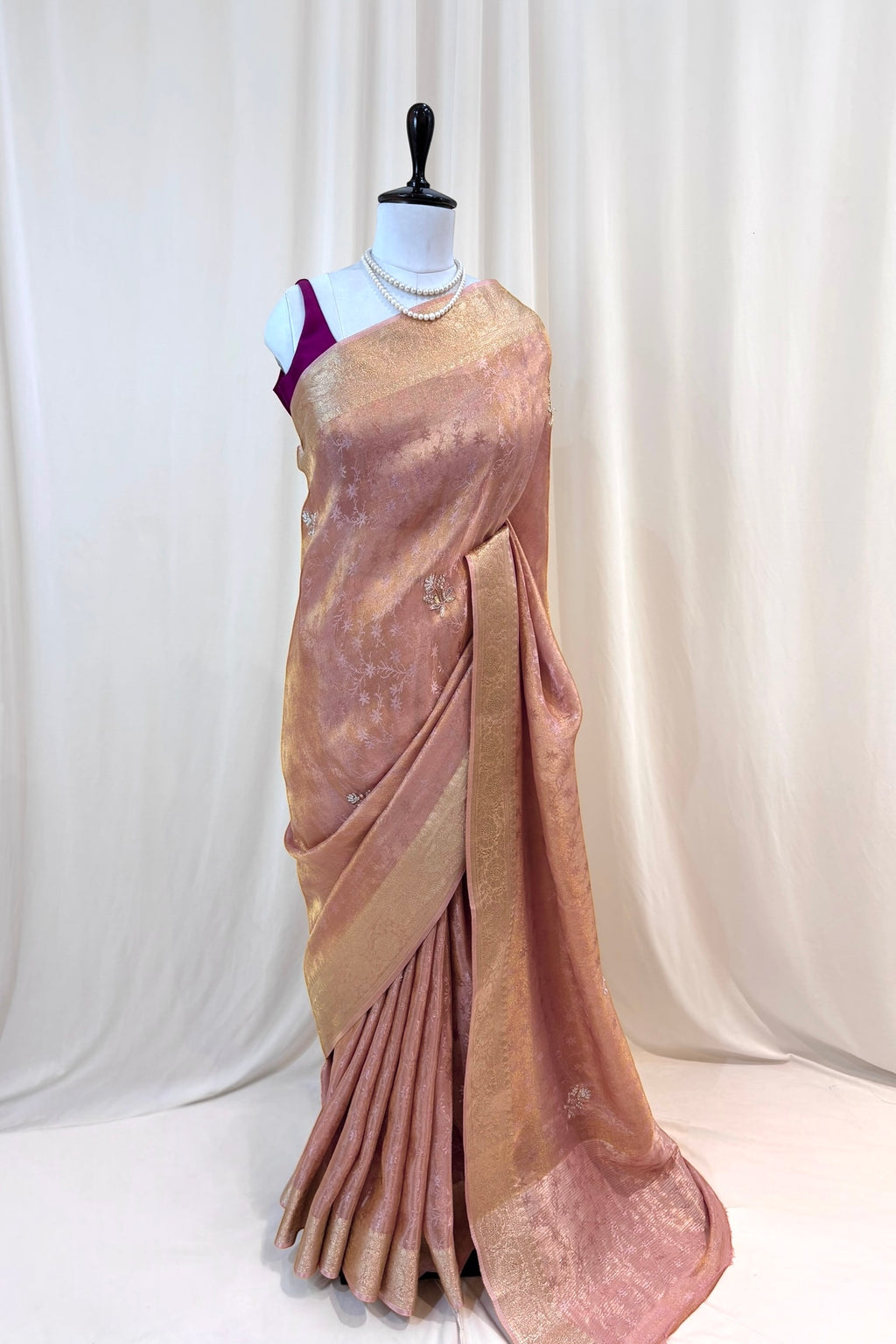 Soft tissue saree - Rose gold