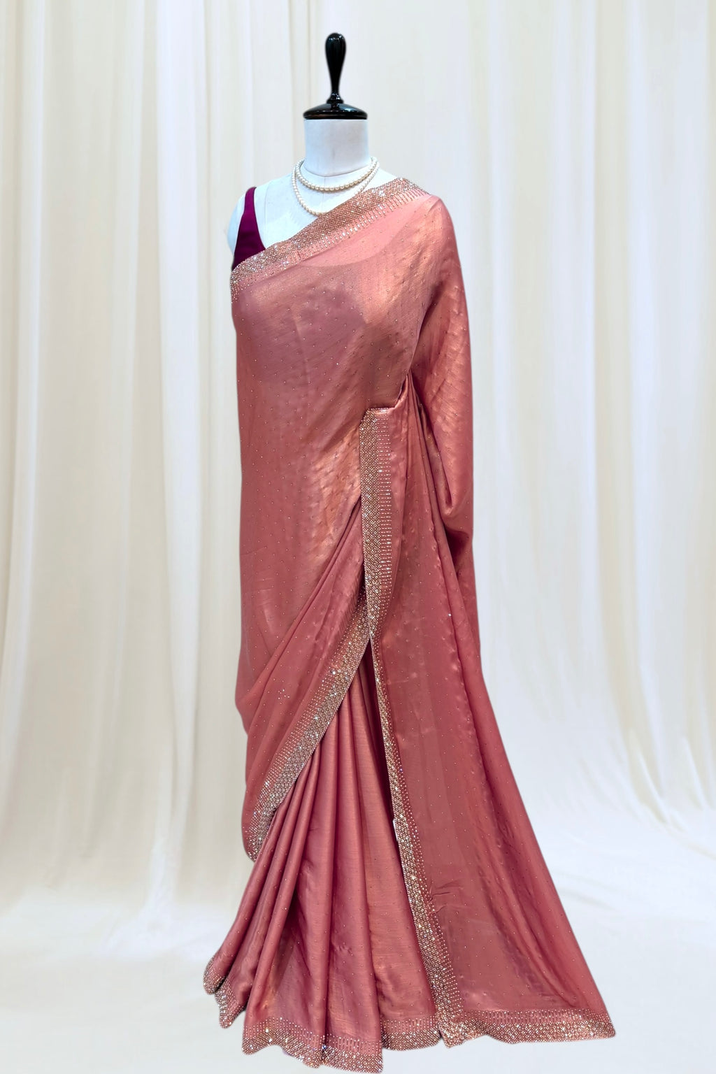Sheen chiffon swarovski saree - Peach