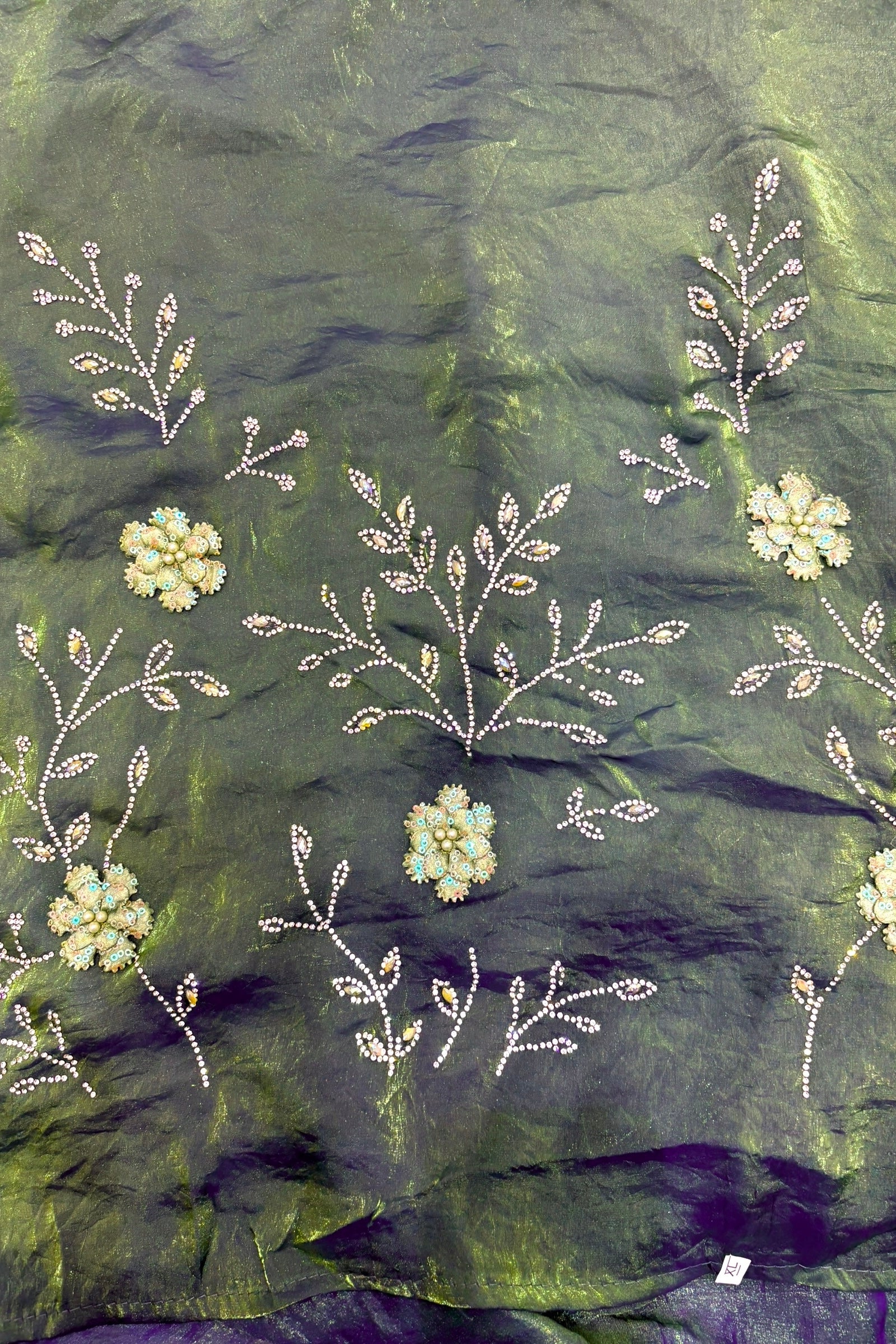 Olive green floral embellished saree