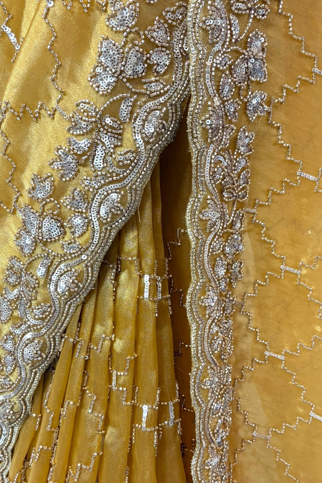 Yellow soft organza embellished saree