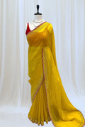Haldi yellow soft organza saree - Embellished