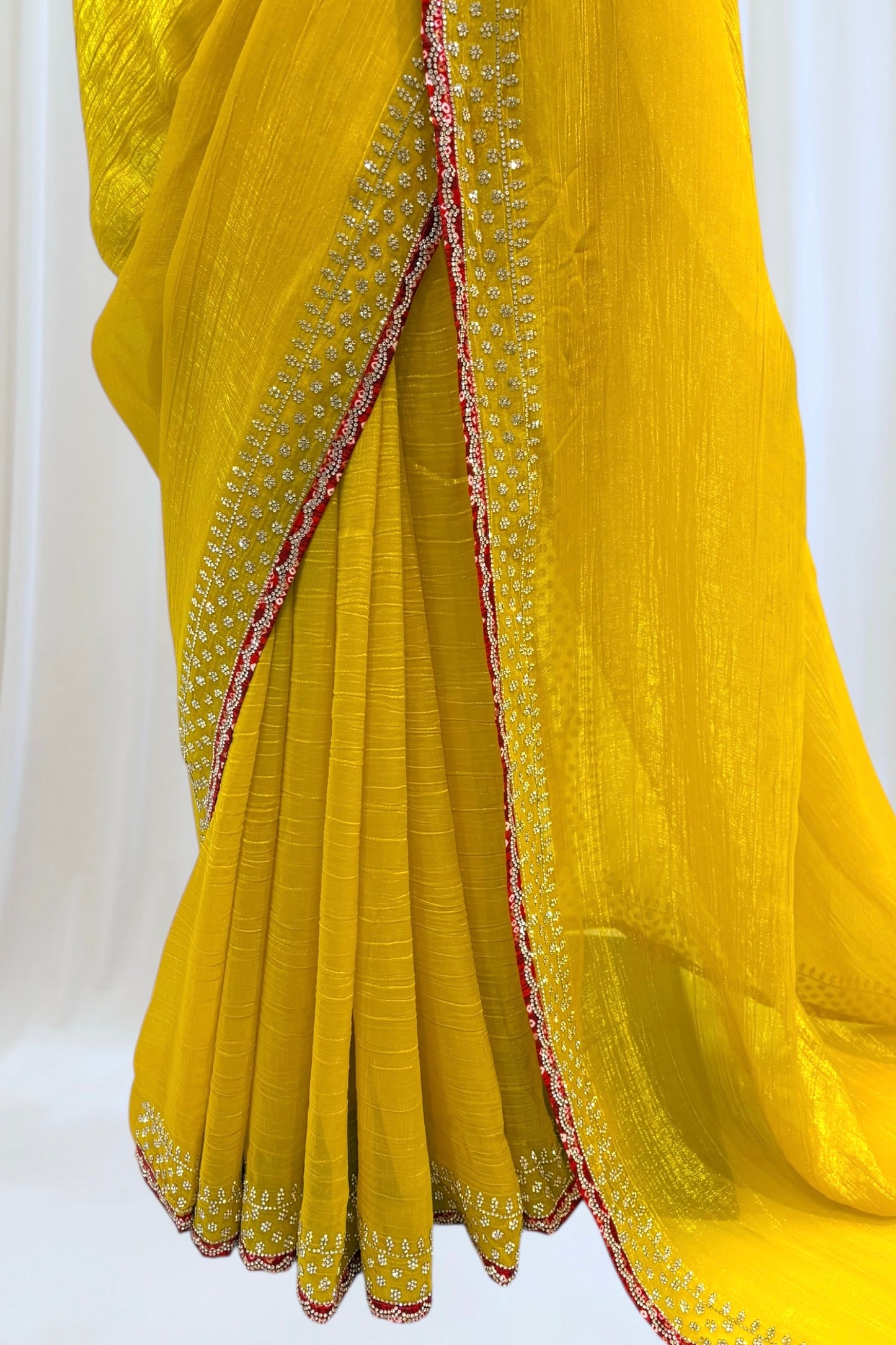 Haldi yellow soft organza saree - Embellished