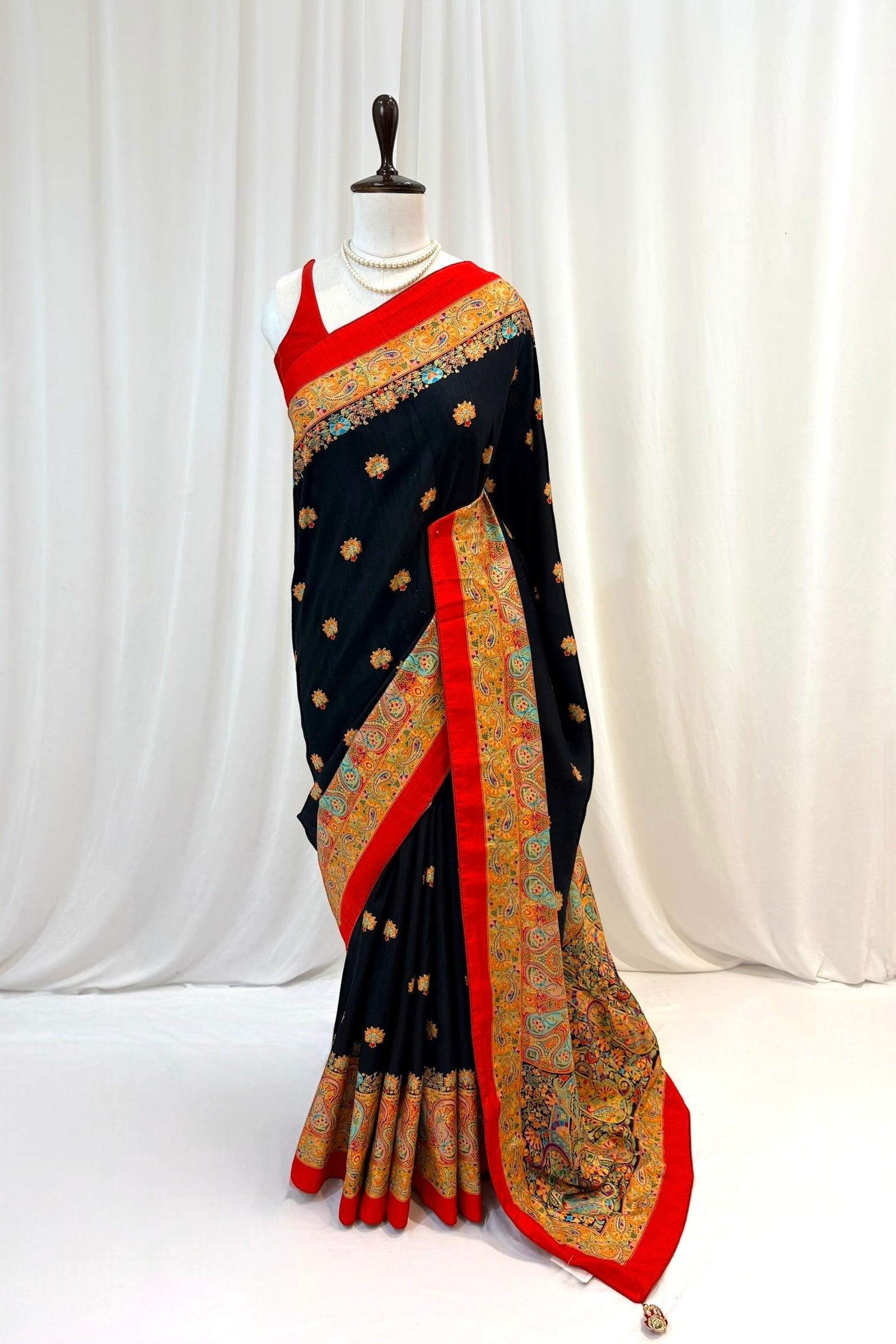 Black multicolour soft silk saree