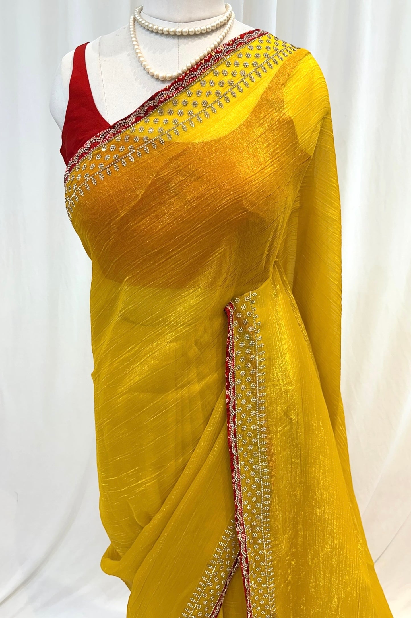 Haldi yellow soft organza saree - Embellished