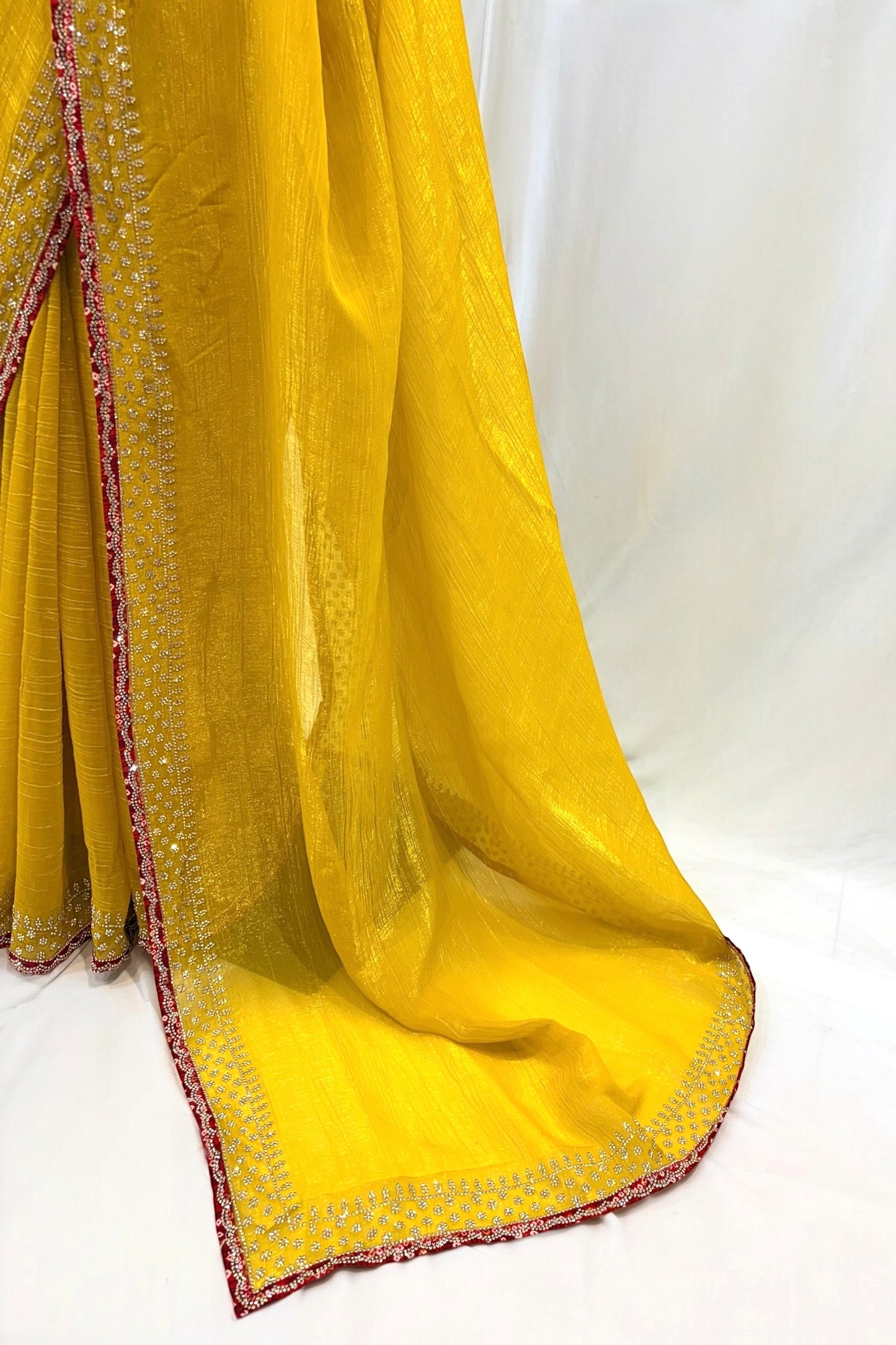 Haldi yellow soft organza saree - Embellished
