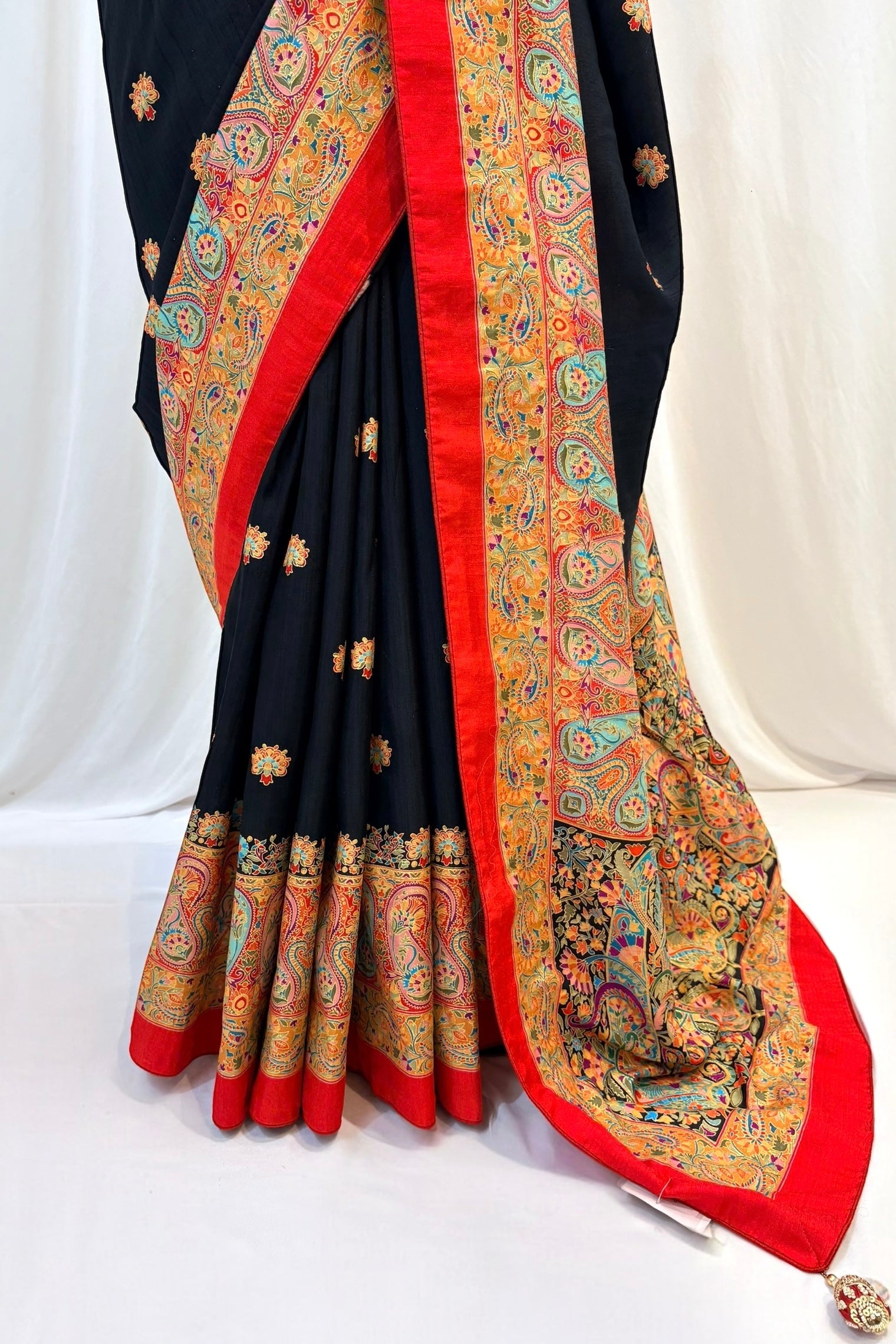 Black multicolour soft silk saree