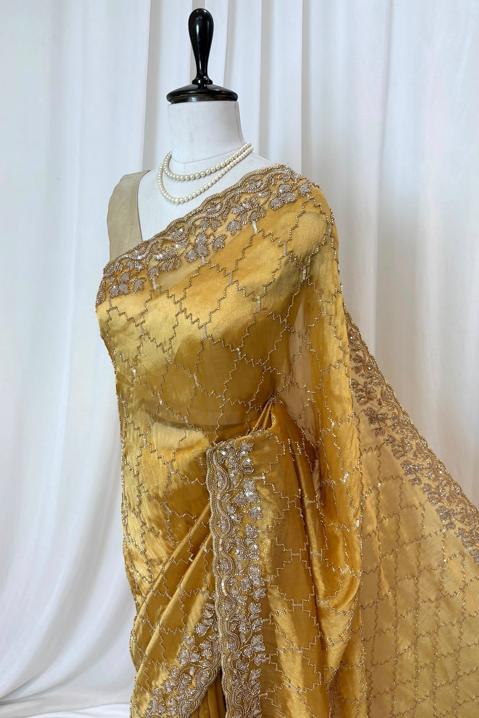 Yellow soft organza embellished saree