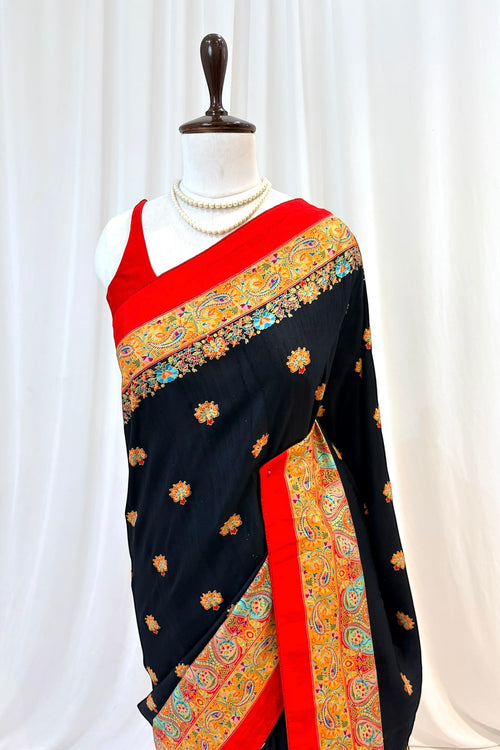 Black multicolour soft silk saree