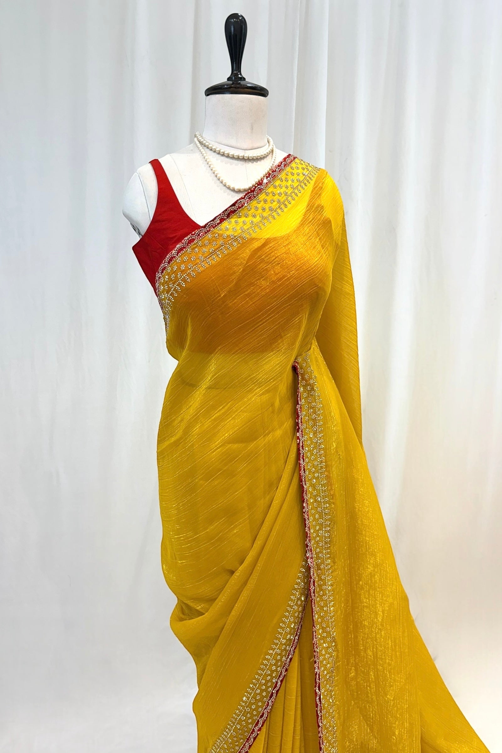 Haldi yellow soft organza saree - Embellished