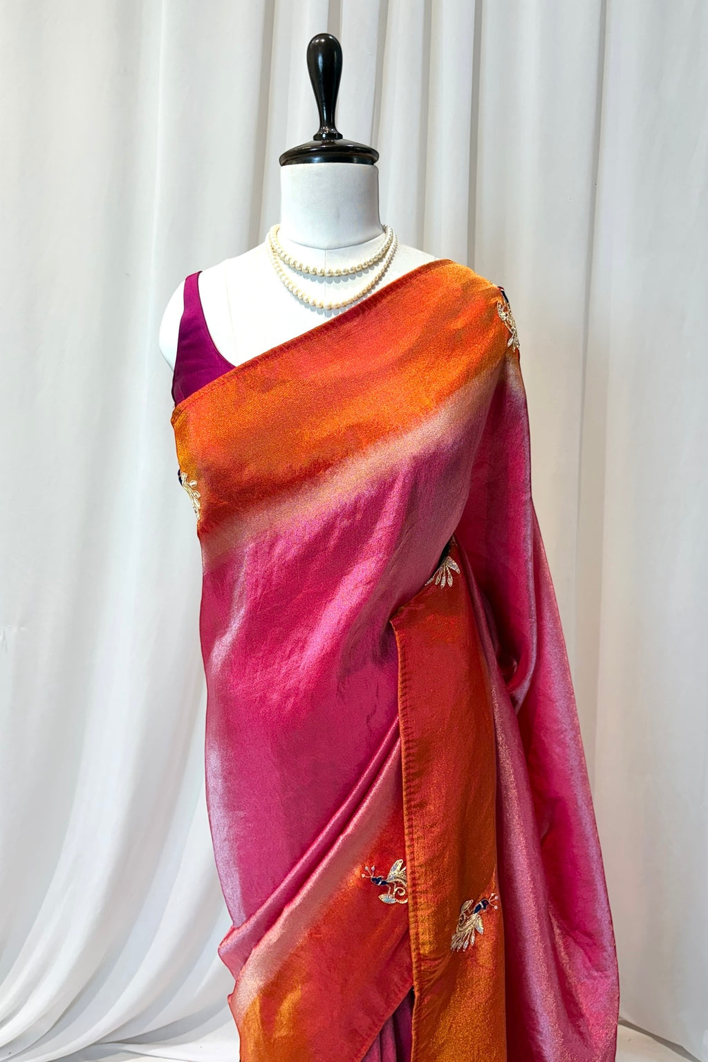 Soft tissue embellished saree - Pink