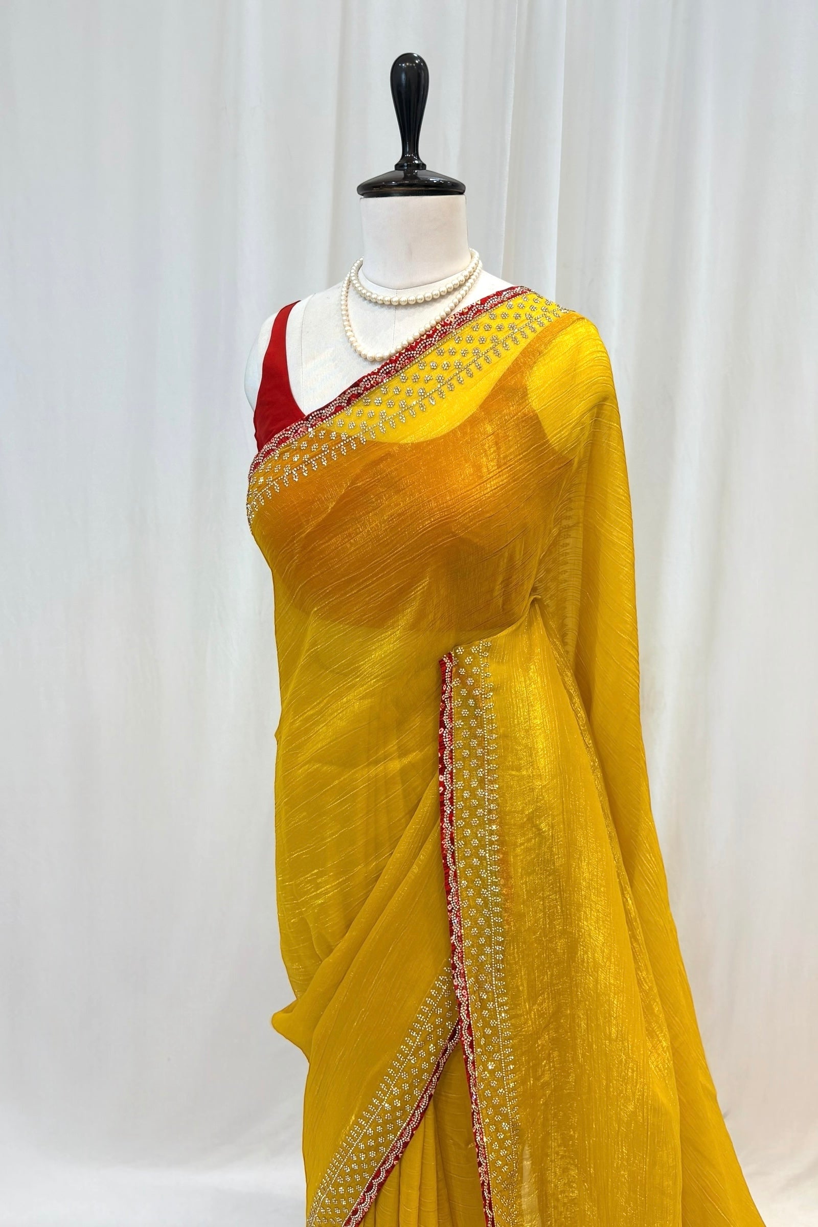 Haldi yellow soft organza saree - Embellished