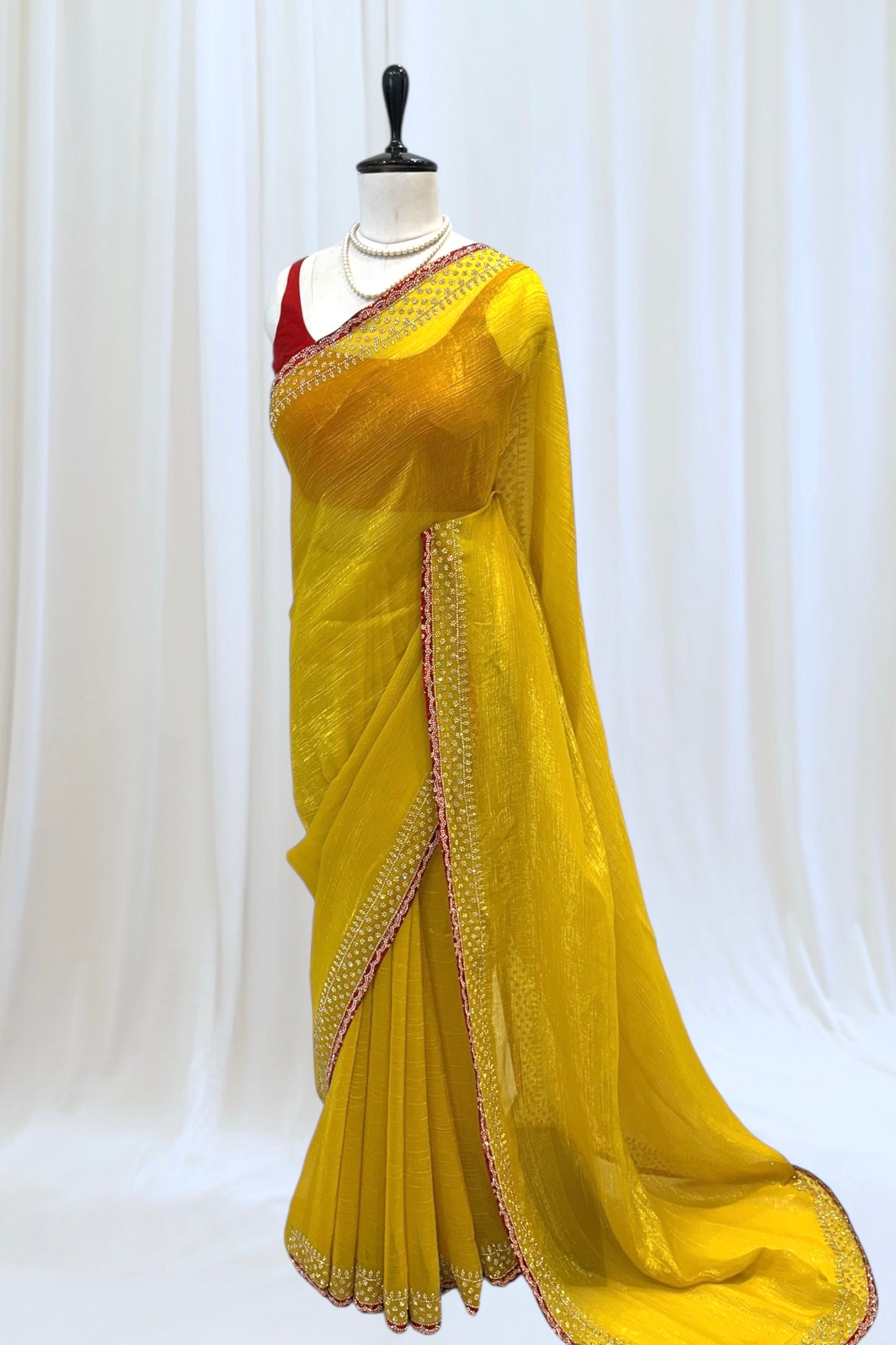 Haldi yellow soft organza saree - Embellished