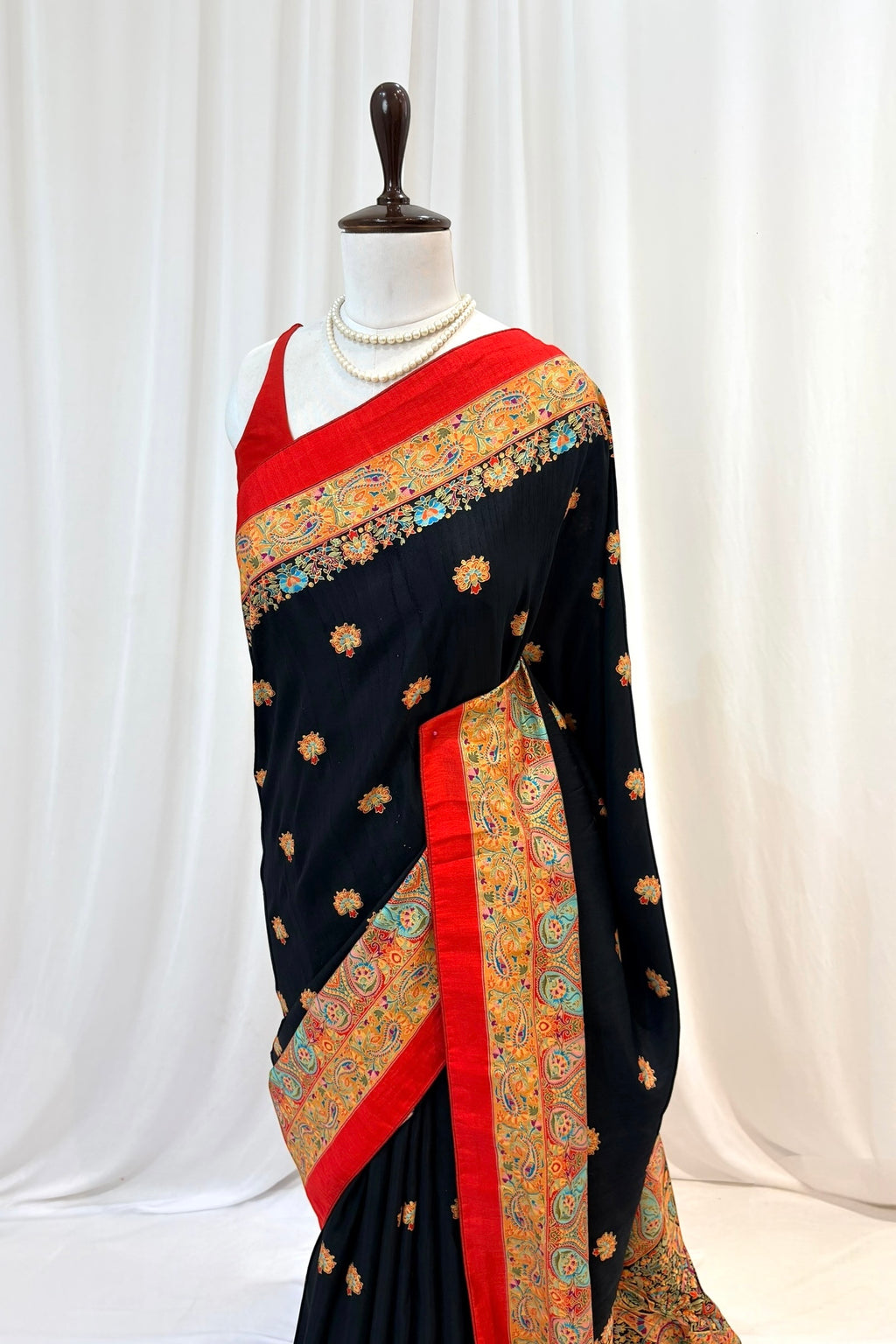 Black multicolour soft silk saree
