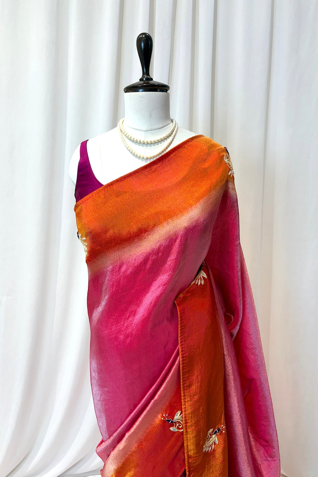 Soft tissue embellished saree - Pink