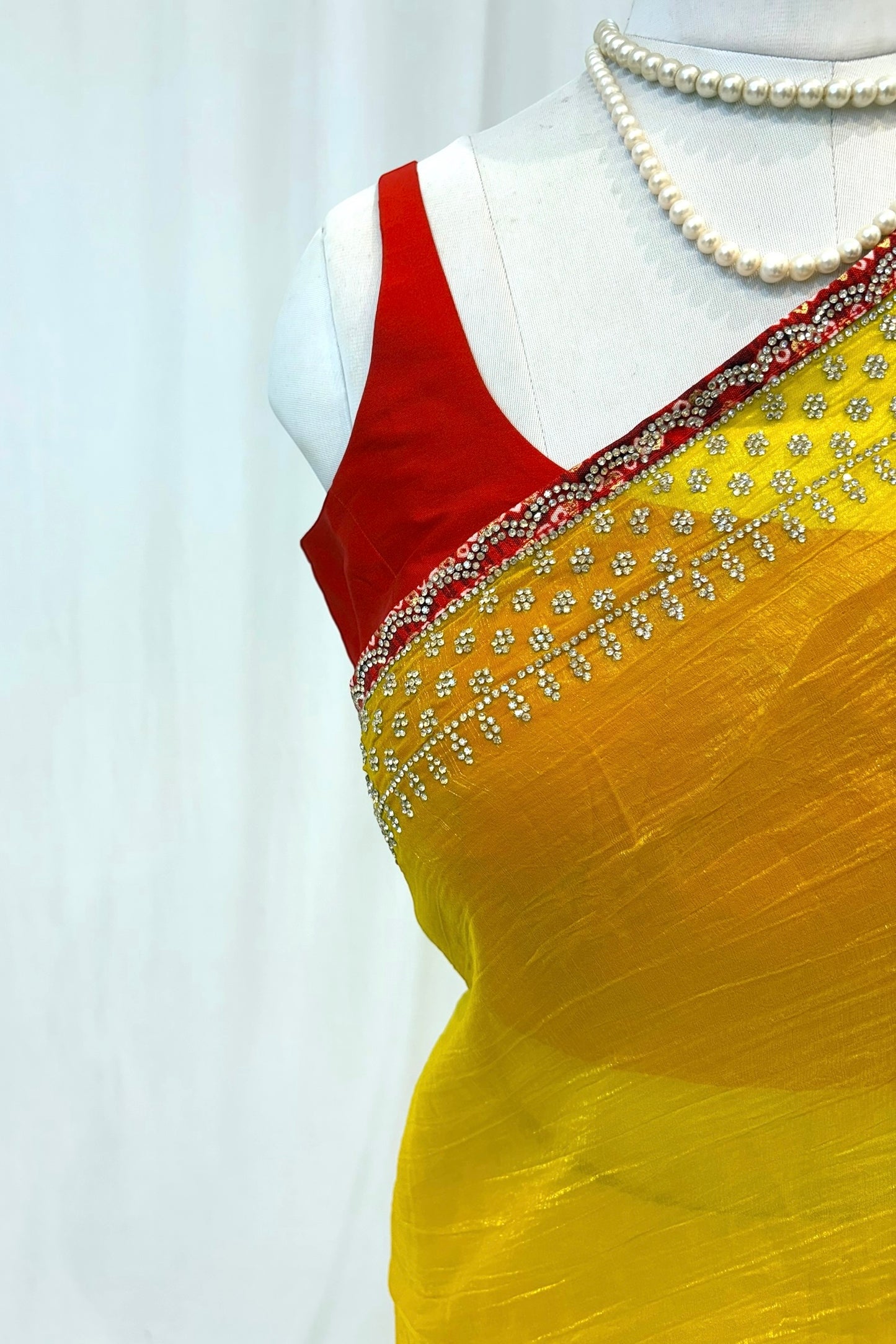 Haldi yellow soft organza saree - Embellished
