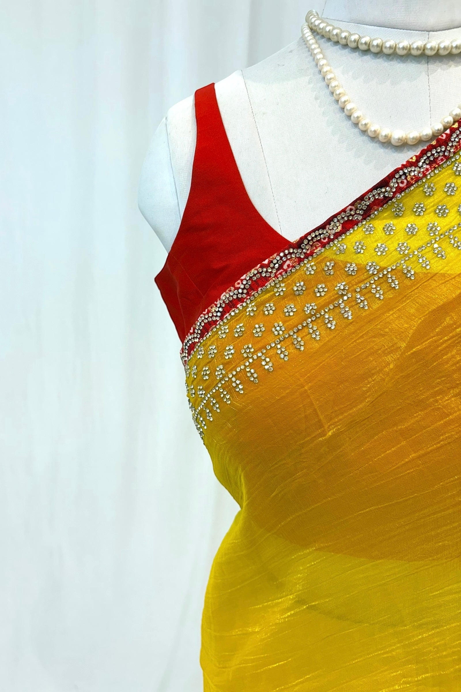 Haldi yellow soft organza saree - Embellished