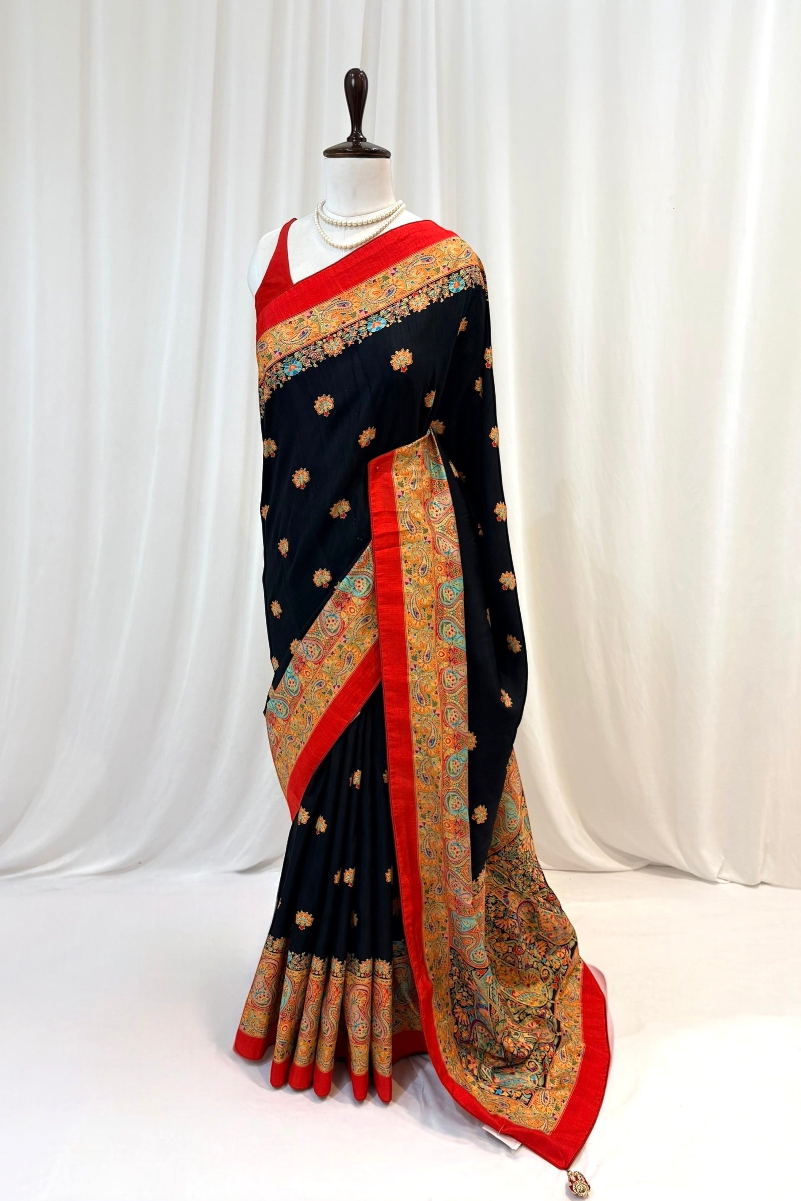 Black multicolour soft silk saree