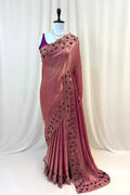Rose sequins fendy saree - Pink
