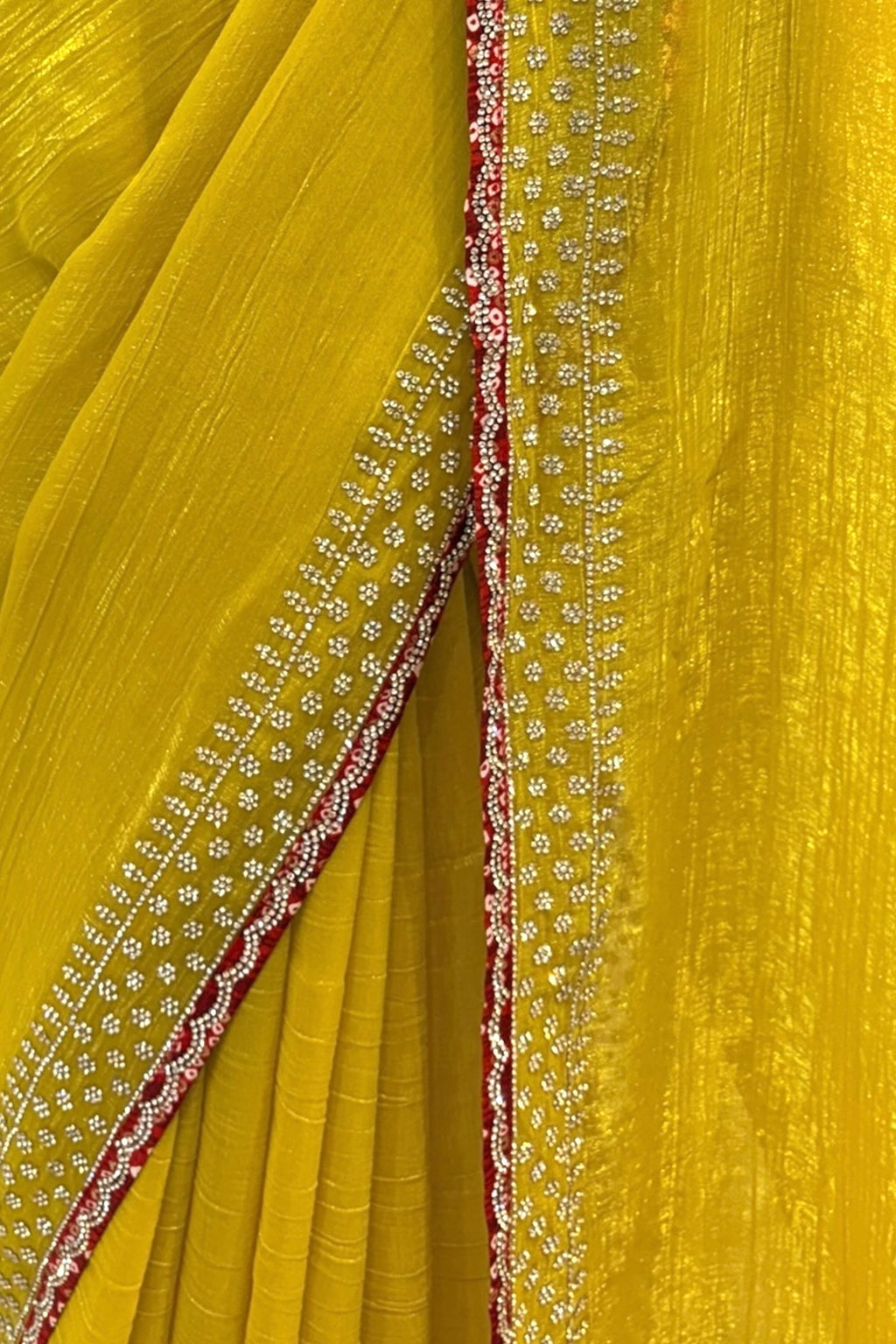 Haldi yellow soft organza saree - Embellished