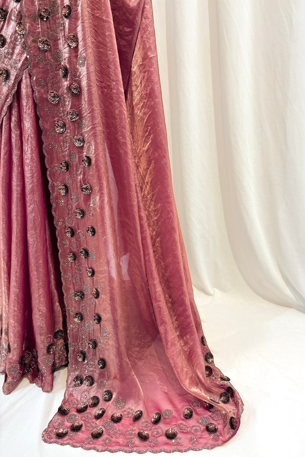 Rose sequins fendy saree - Pink