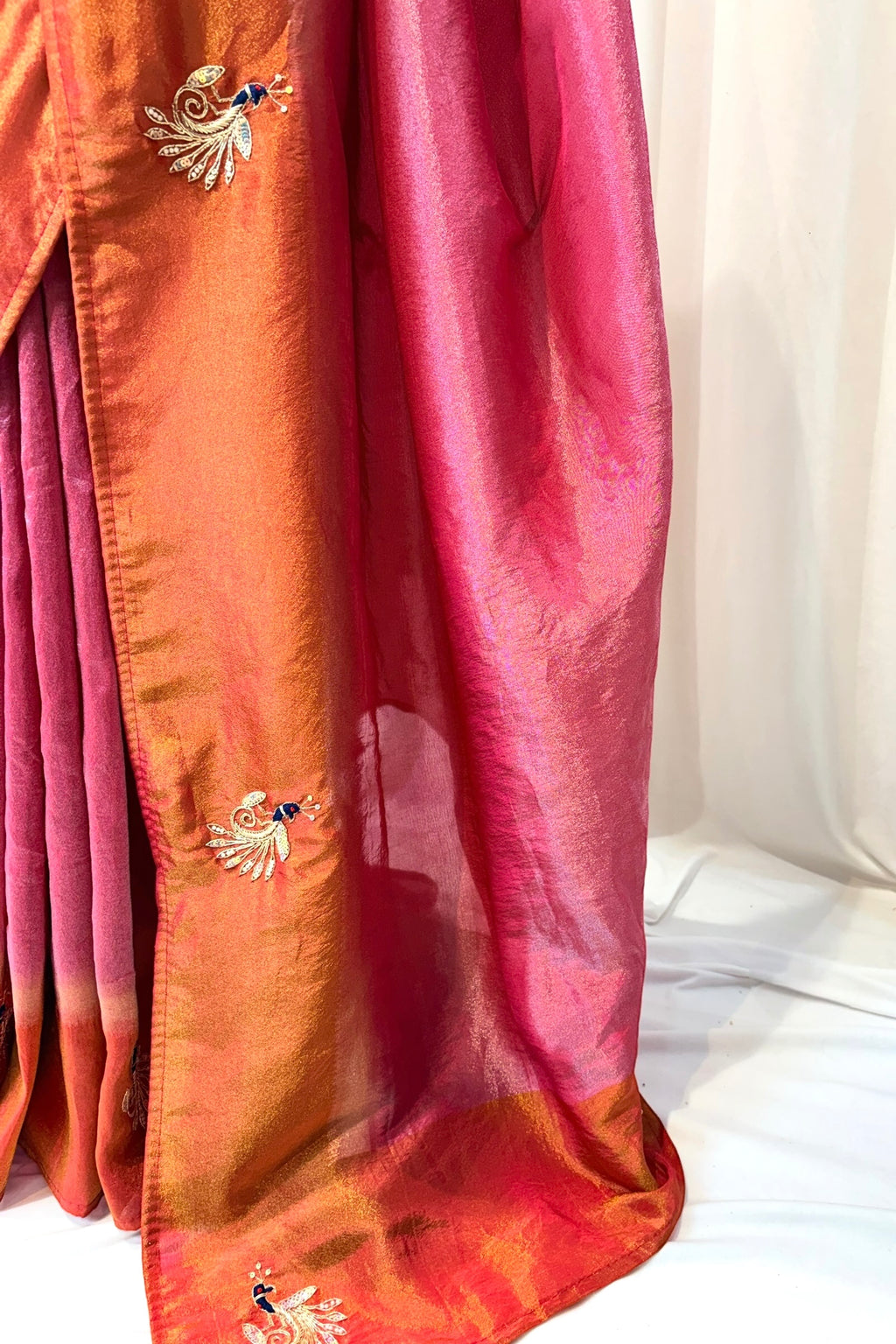 Soft tissue embellished saree - Pink