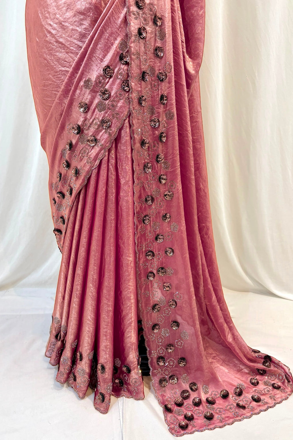 Rose sequins fendy saree - Pink