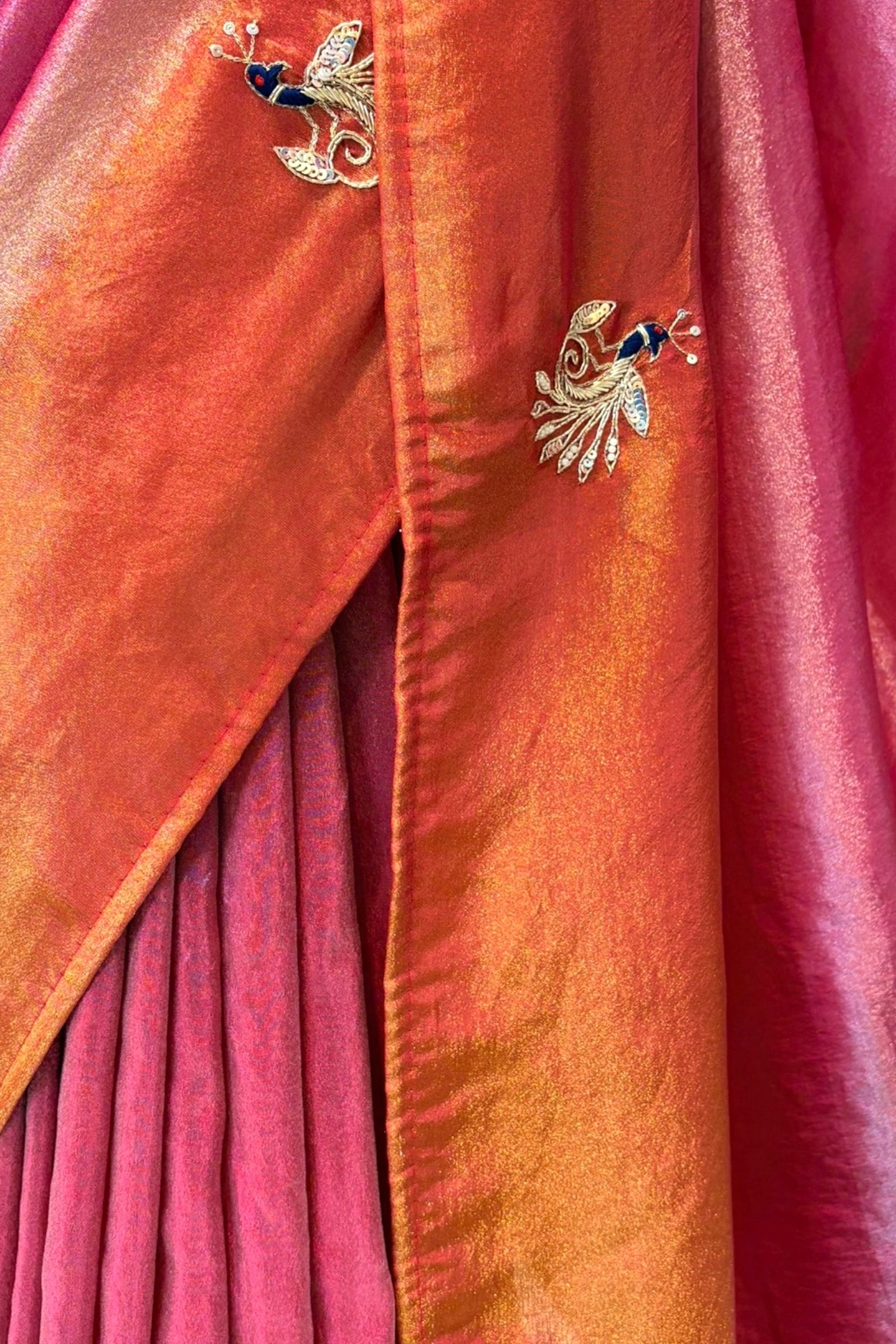 Soft tissue embellished saree - Pink