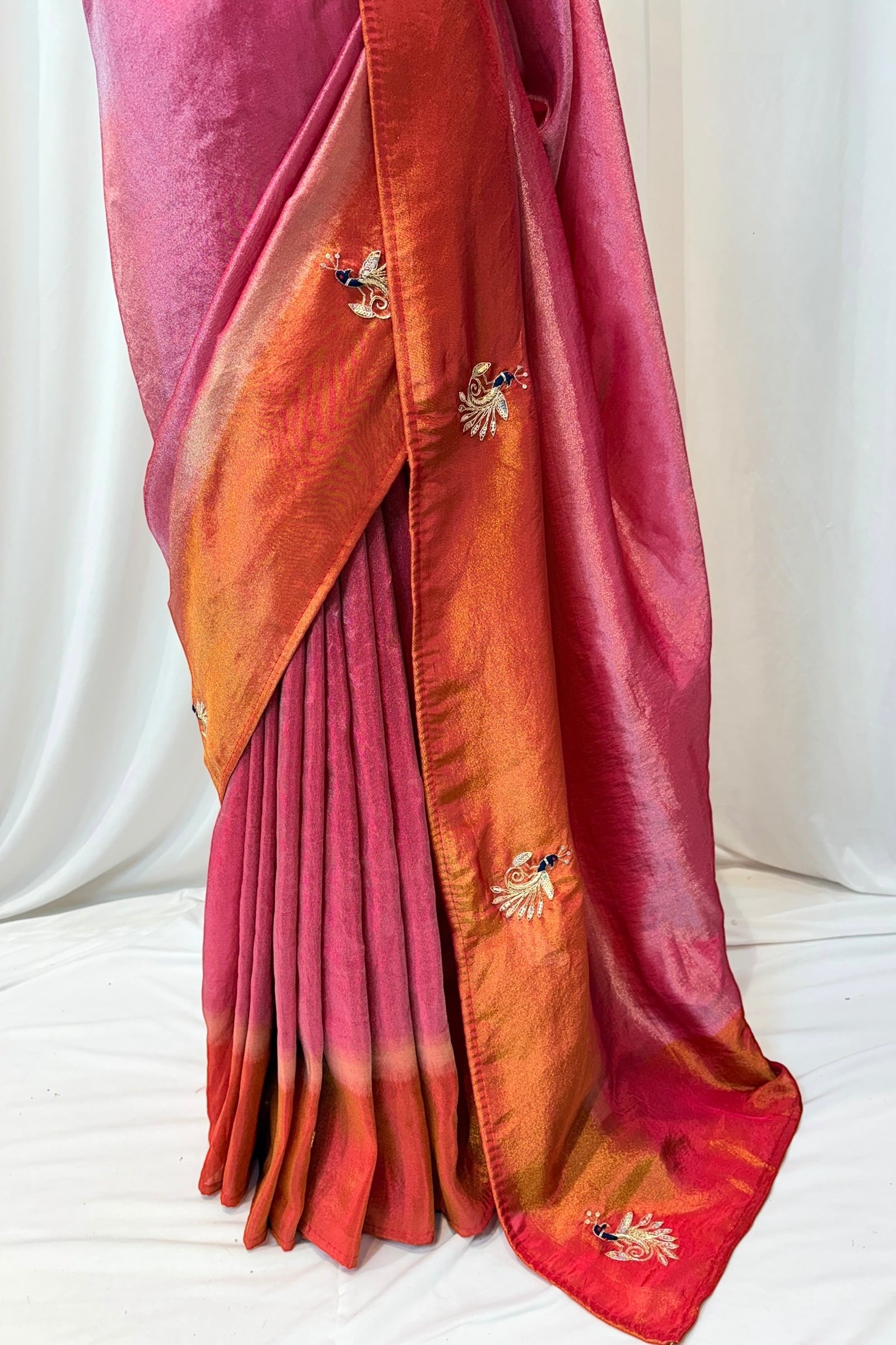 Soft tissue embellished saree - Pink