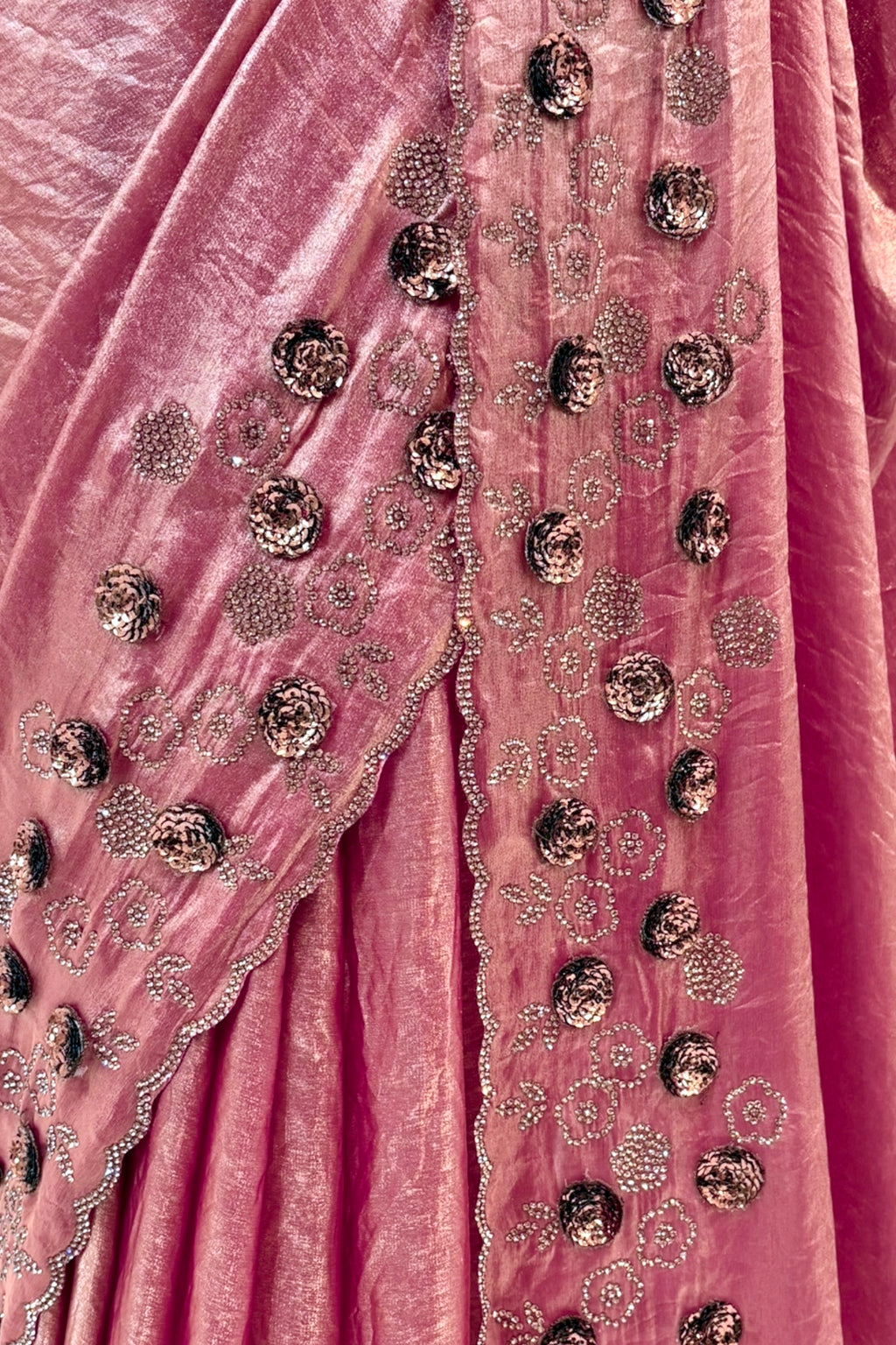 Rose sequins fendy saree - Pink