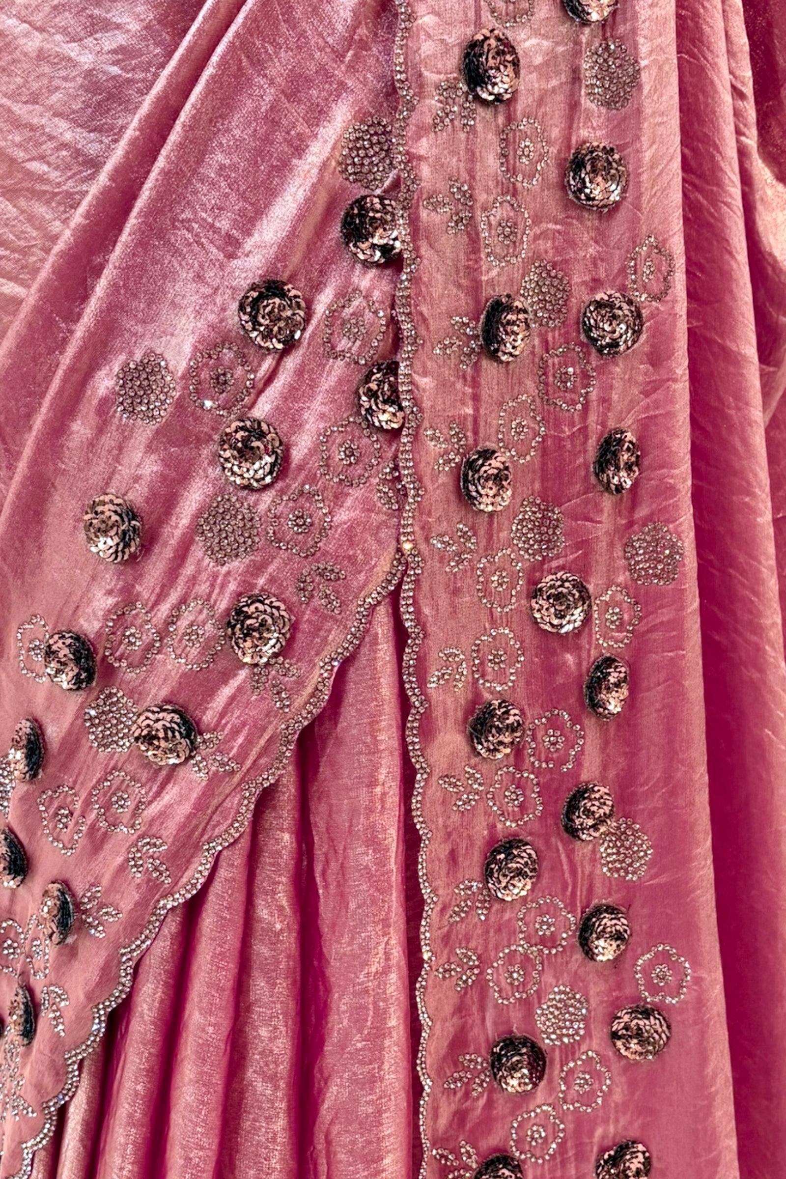 Rose sequins fendy saree - Pink