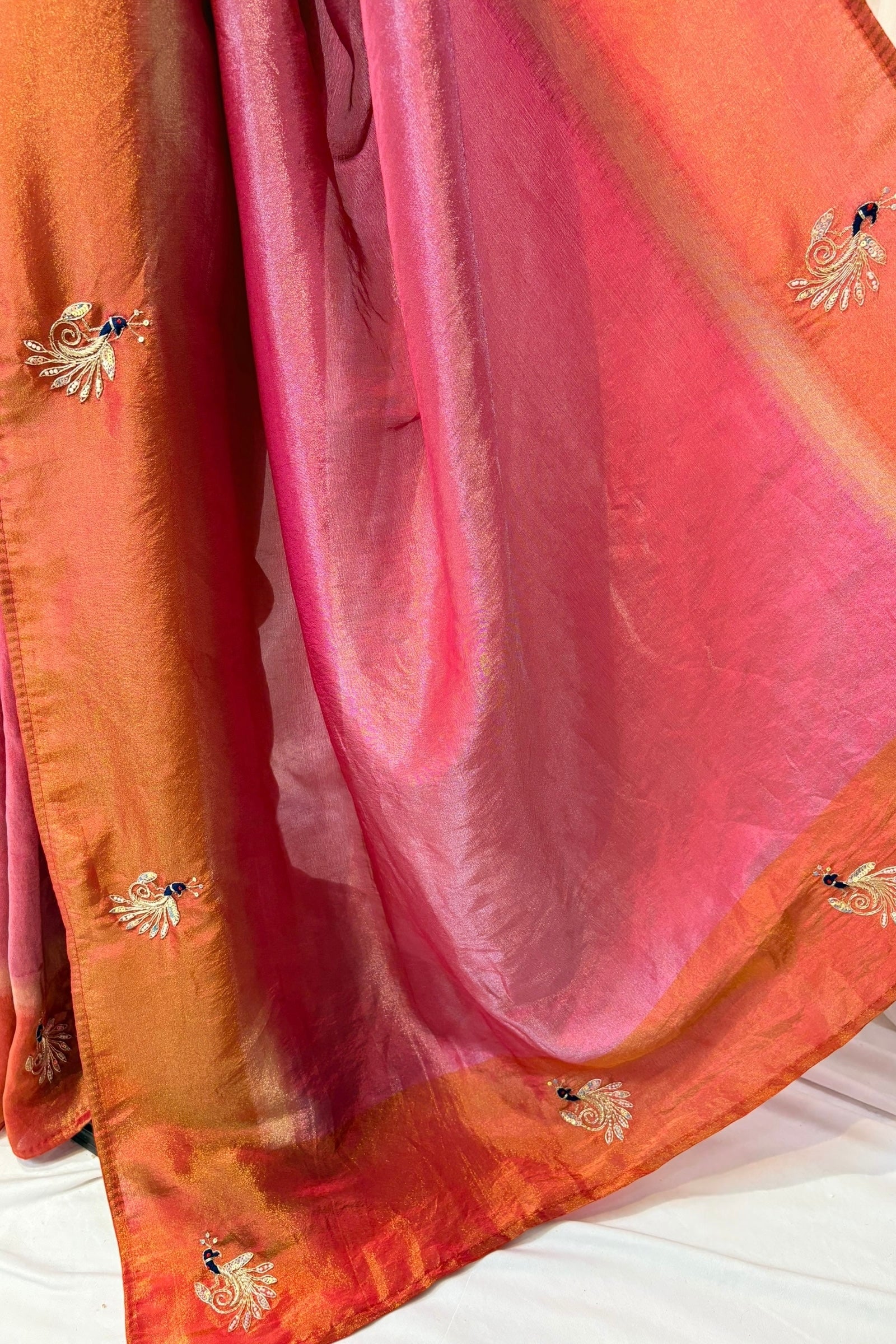 Soft tissue embellished saree - Pink