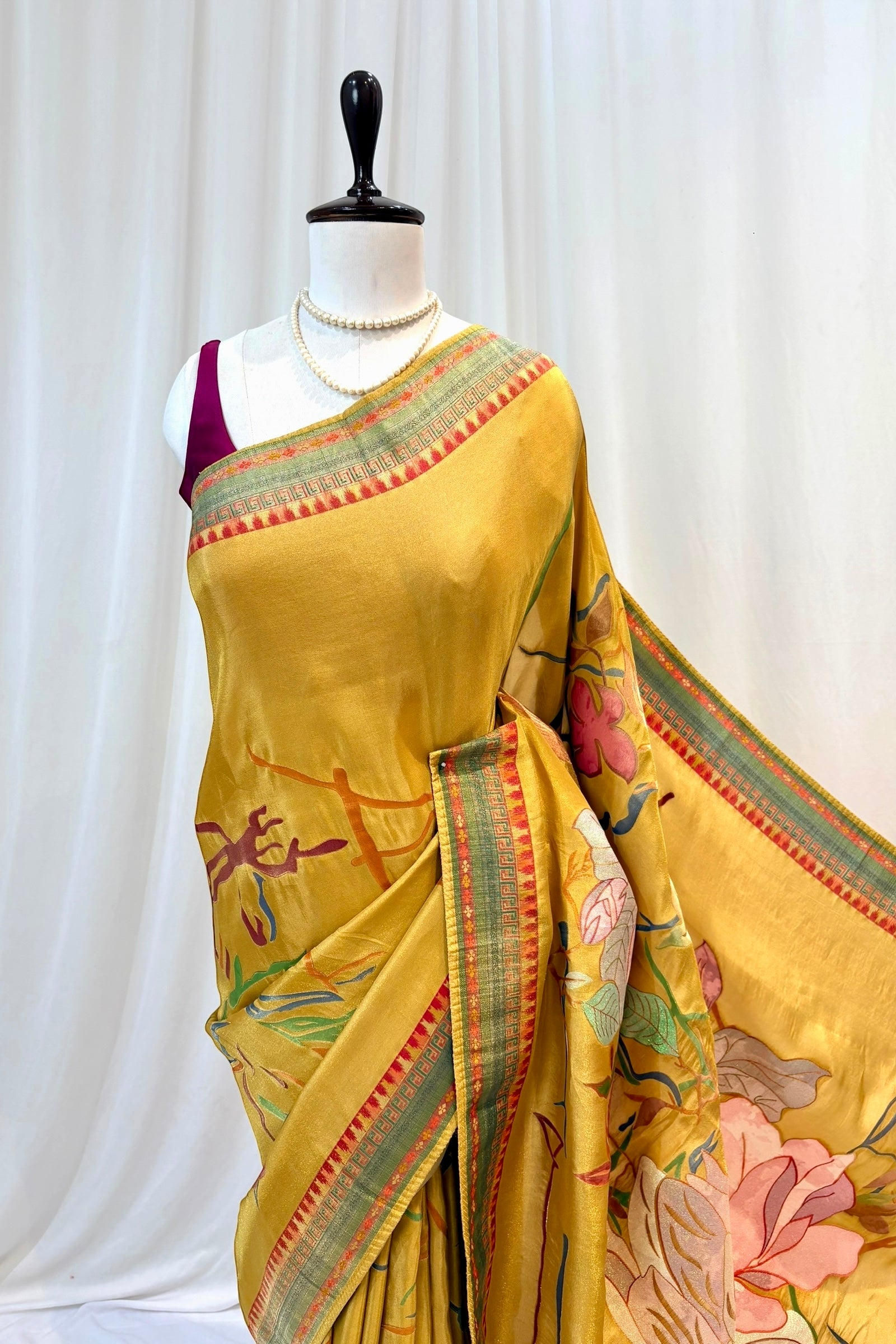 Floral tissue organza saree - Yellow
