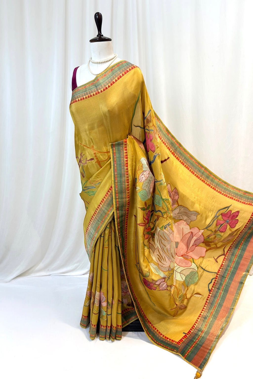 Floral tissue organza saree - Yellow