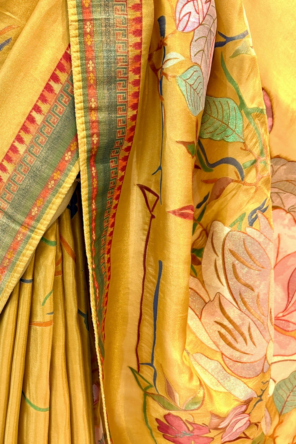 Floral tissue organza saree - Yellow