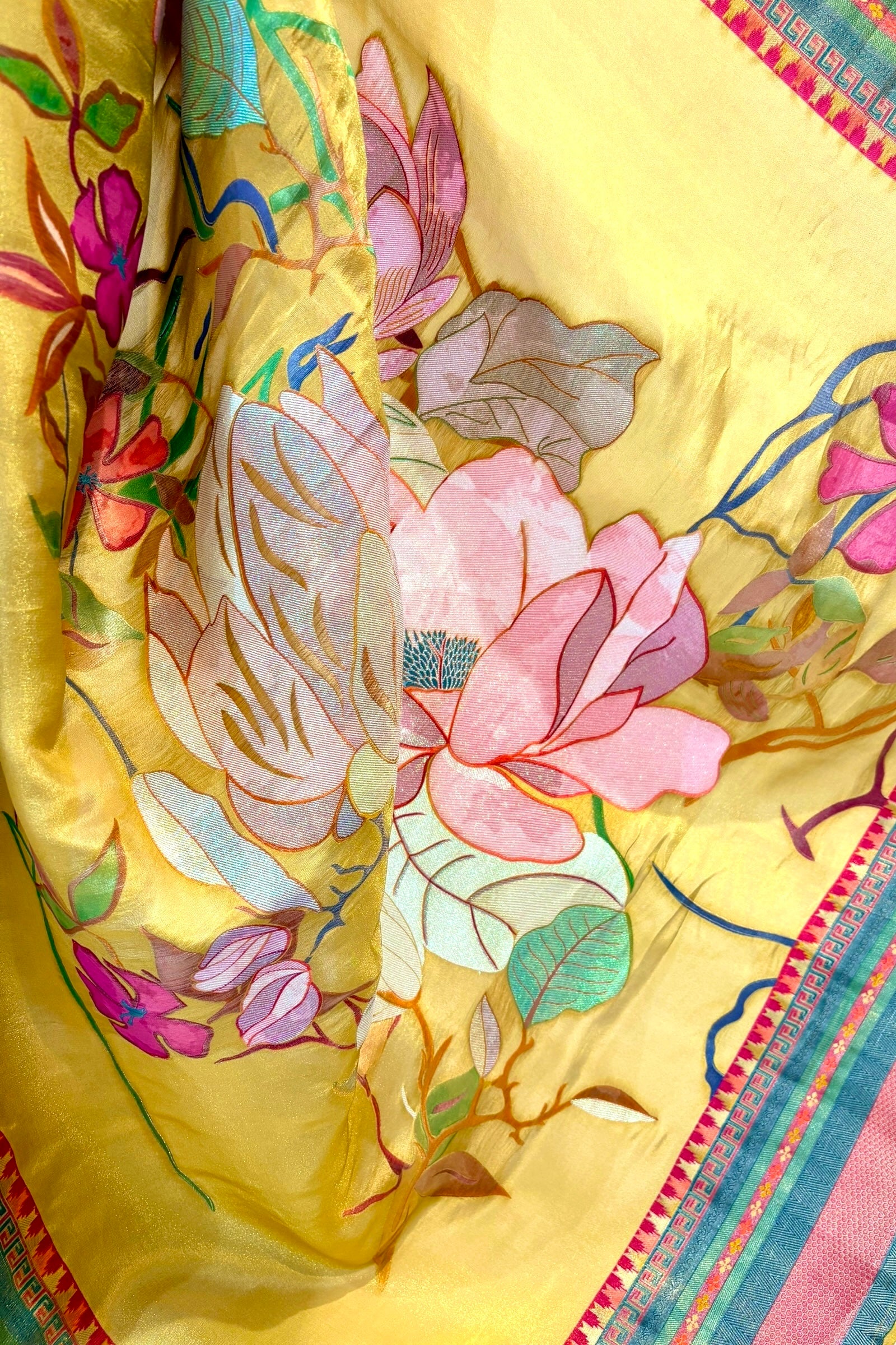Floral tissue organza saree - Yellow