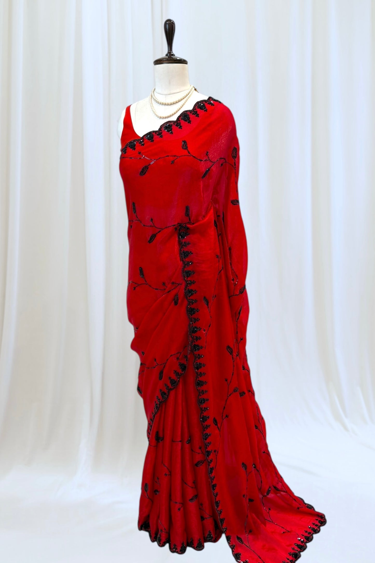 Soft fendy sheen embellished saree - Red