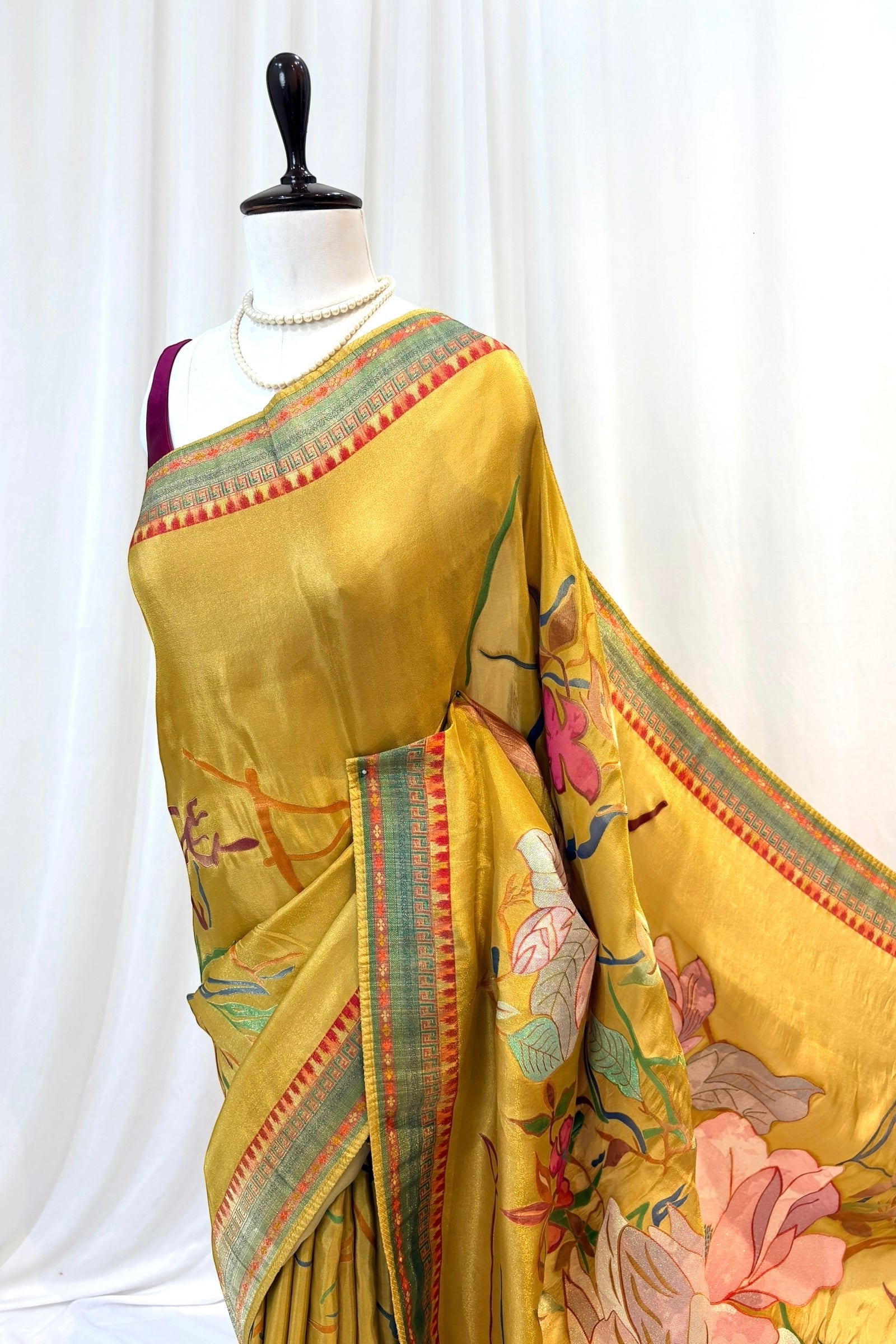 Floral tissue organza saree - Yellow