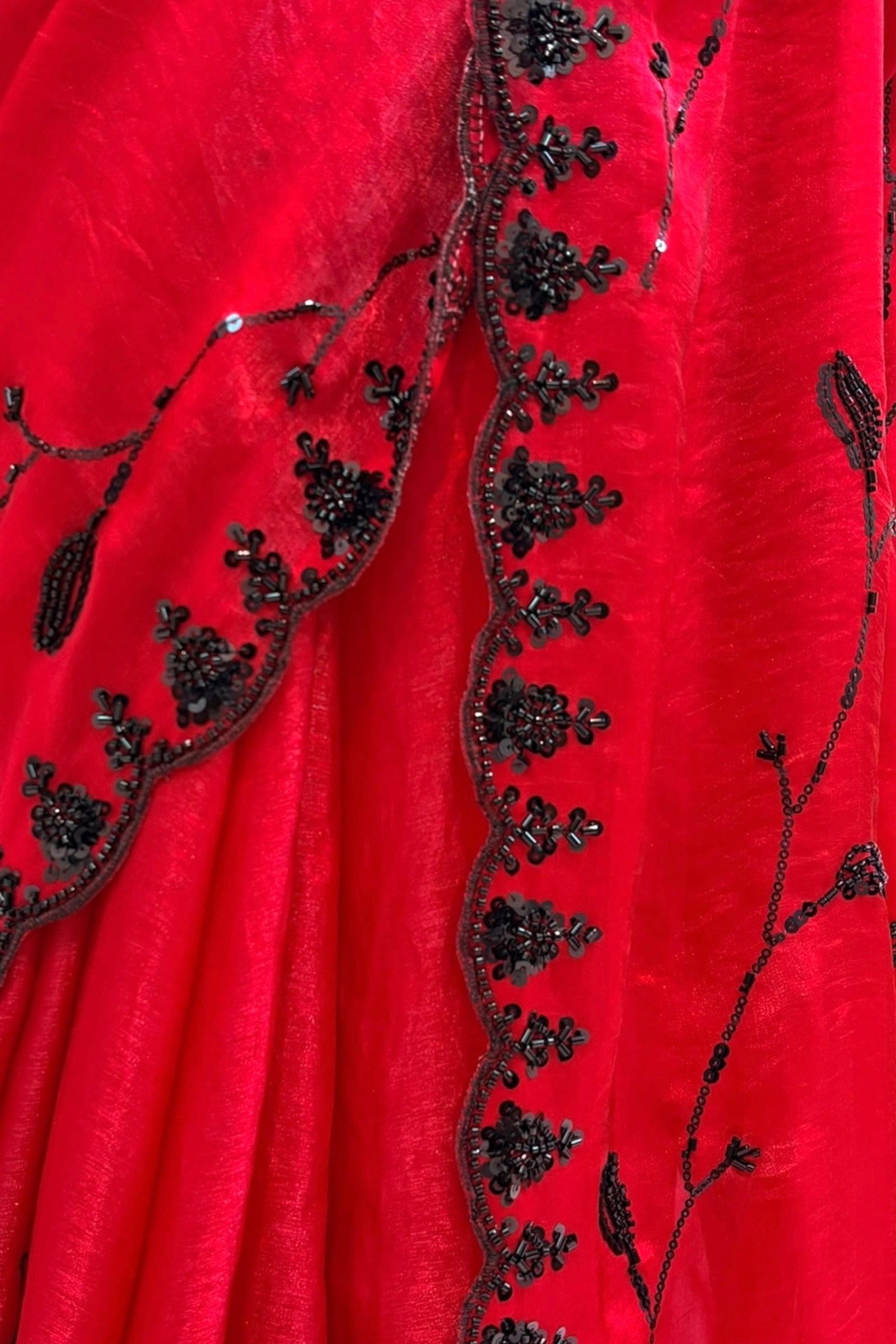 Soft fendy sheen embellished saree - Red